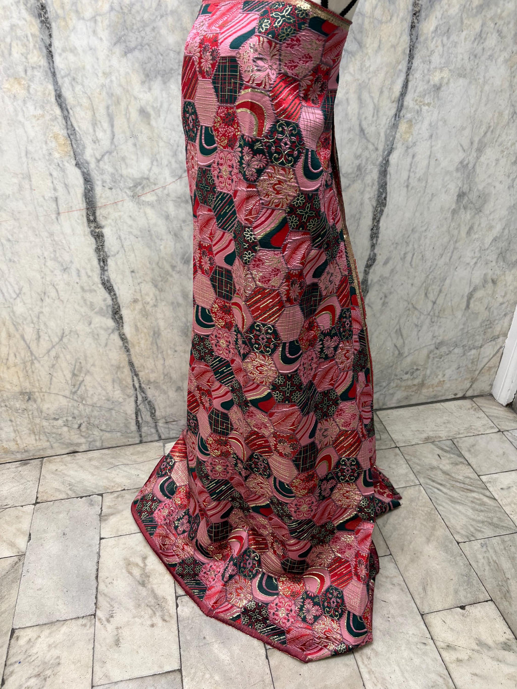 Metallic Jacquard Brocade Fabric - Red - 56" Width