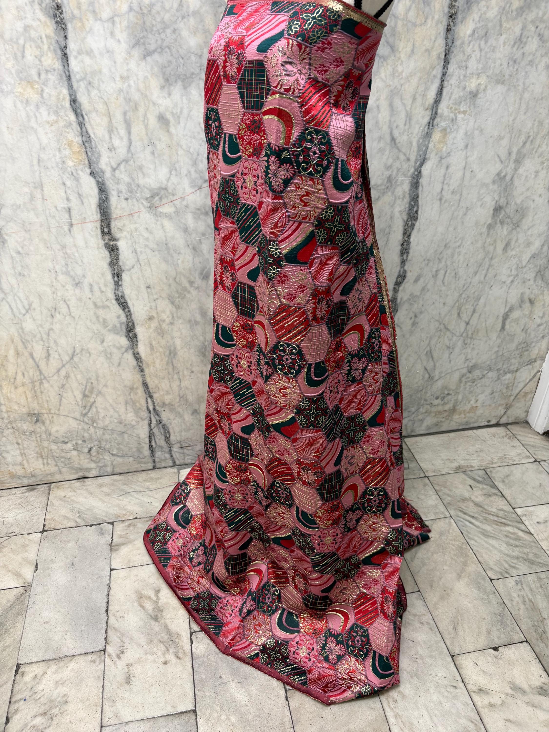 Metallic Jacquard Brocade Fabric - Red - 56" Width
