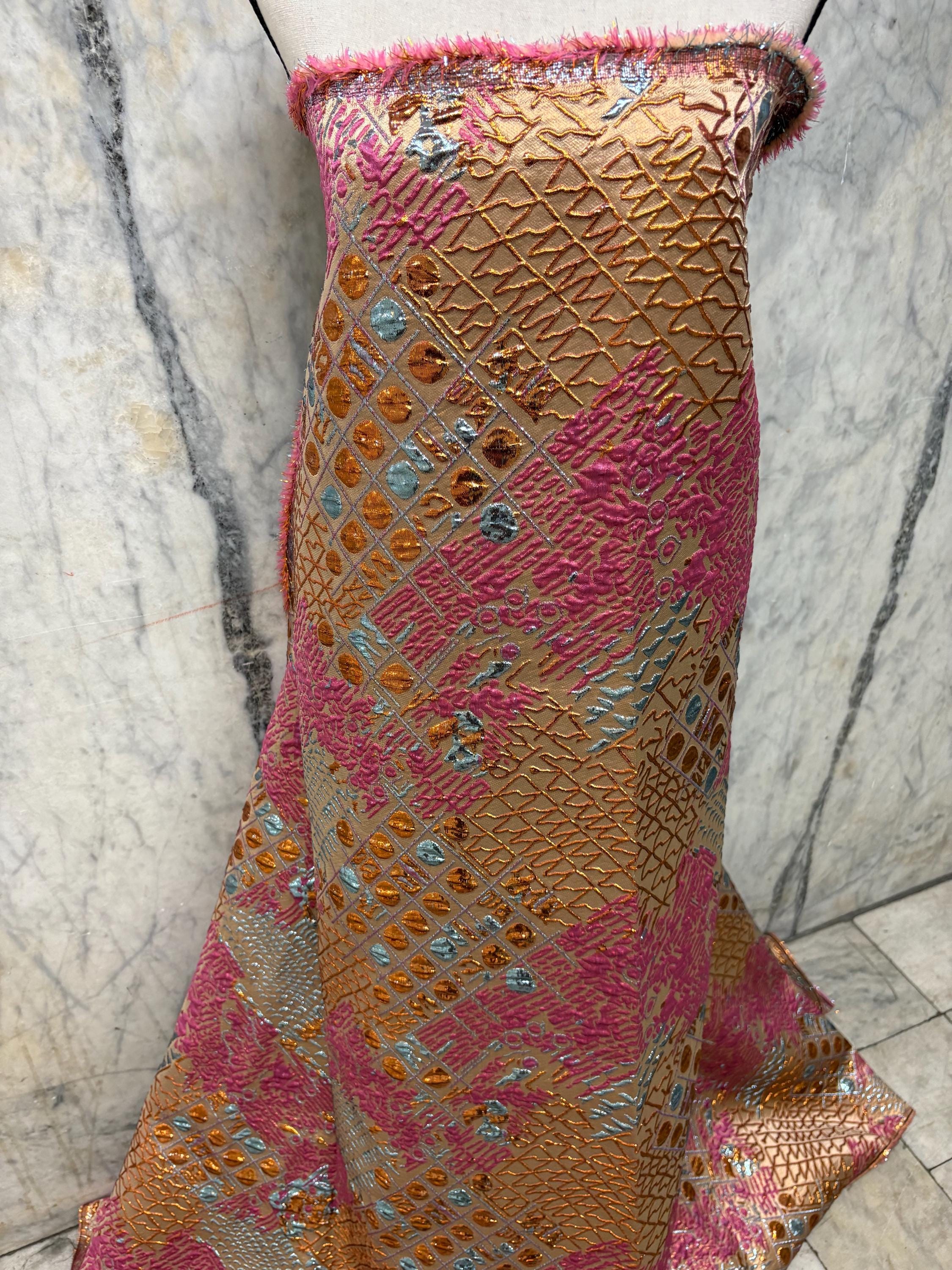 Metallic Jacquard Brocade Fabric - Fuchsia - 56" Width