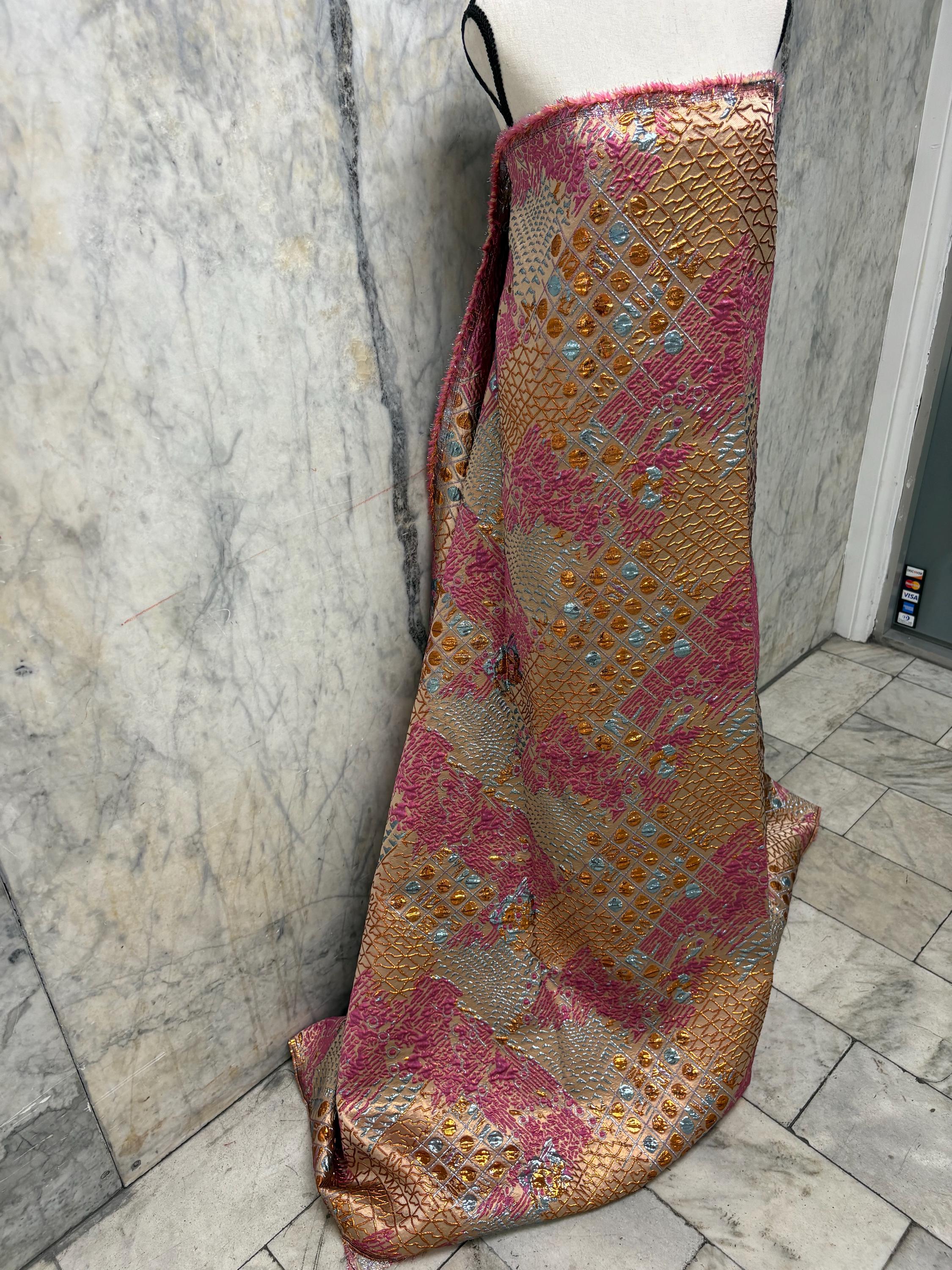 3 Yards Metallic Jacquard Brocade Fabric - Fuchsia - 56" Width