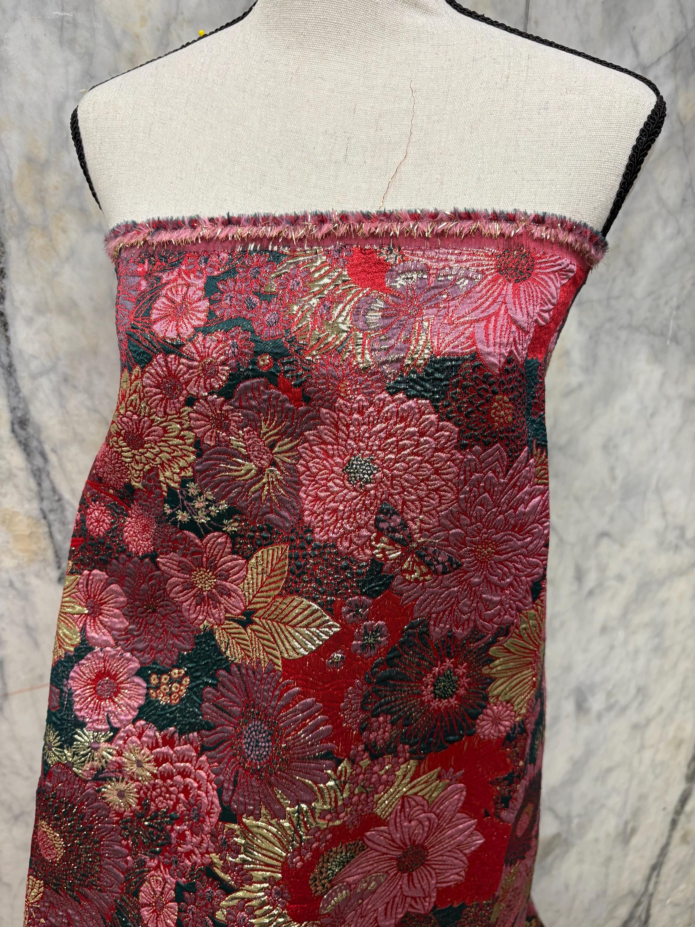 3 Yards Metallic Jacquard Brocade Fabric - Forest - 56" Width