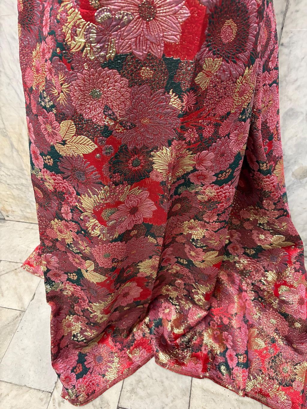 Metallic Jacquard Brocade Fabric - Forest - 56" Width