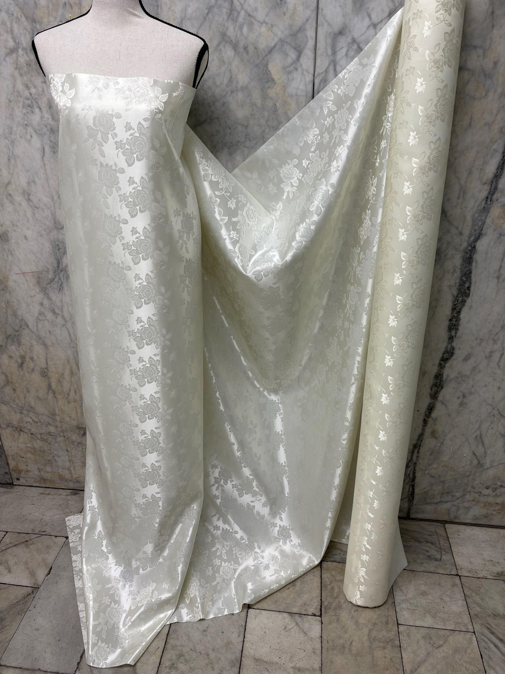 2 Yards Satin Jacquard Fabric - Ivory - 58" Width