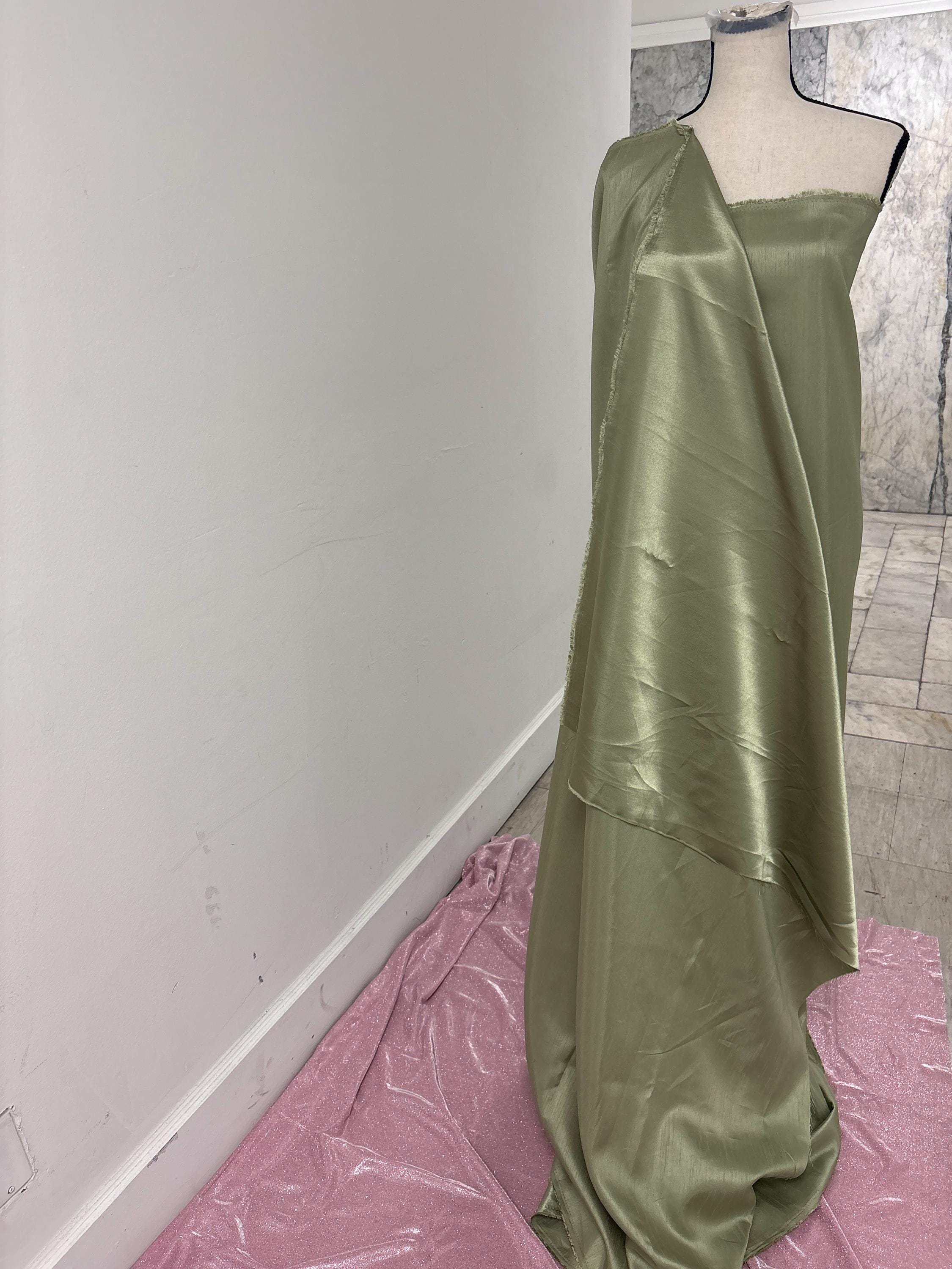 2 1/2 yards Satin Shantung Fabric - Light sage - 58" width.