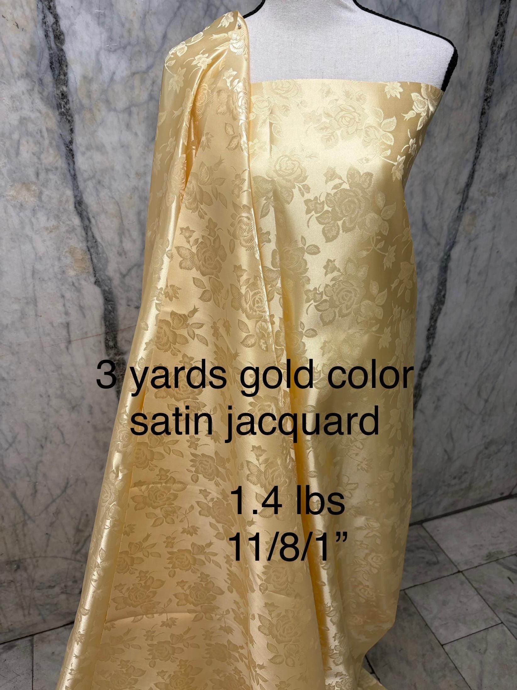 2 Yards Poly Satin Jacquard Fabric - Gold - 58" width