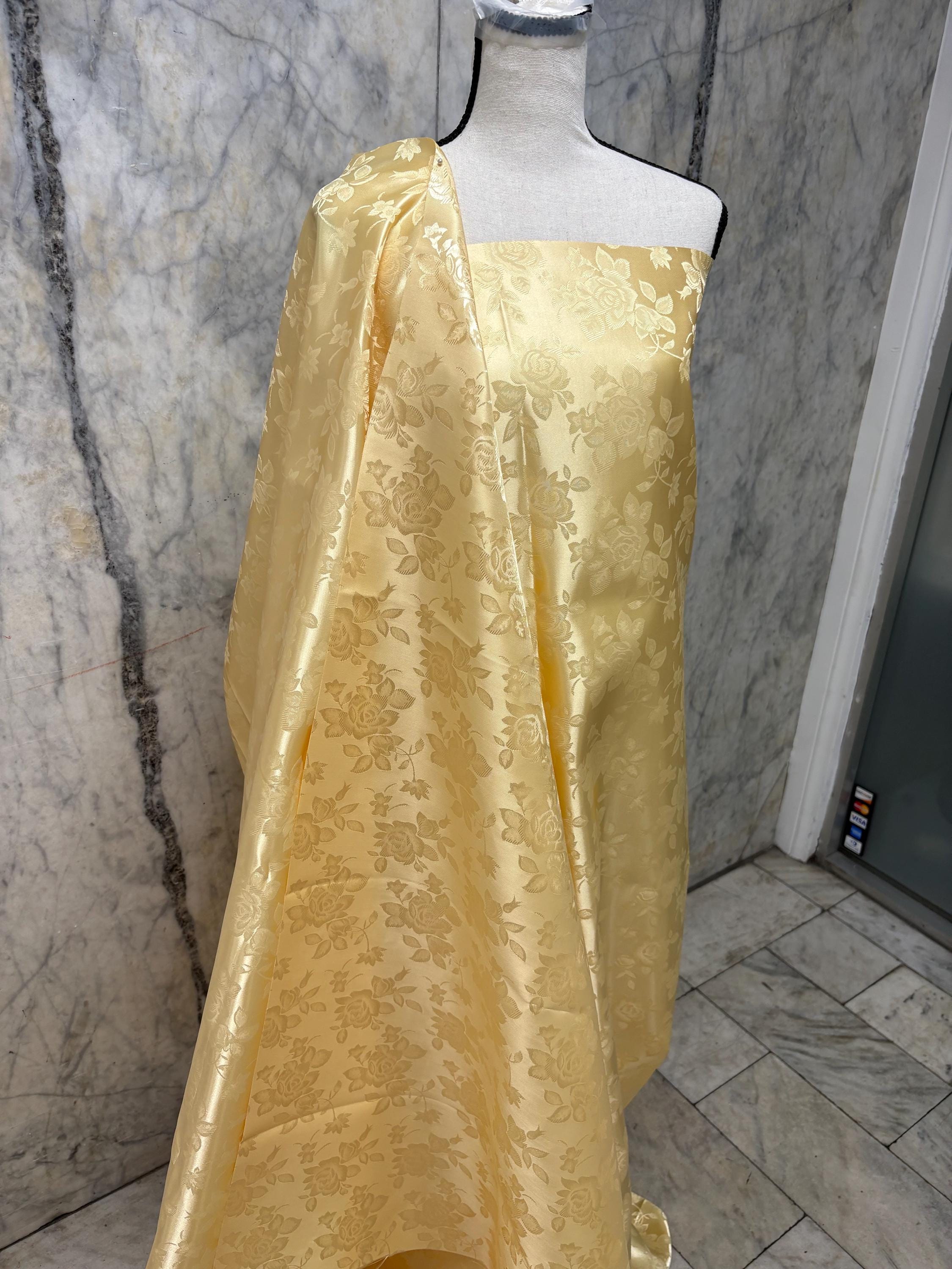 2 Yards Poly Satin Jacquard Fabric - Gold - 58" width