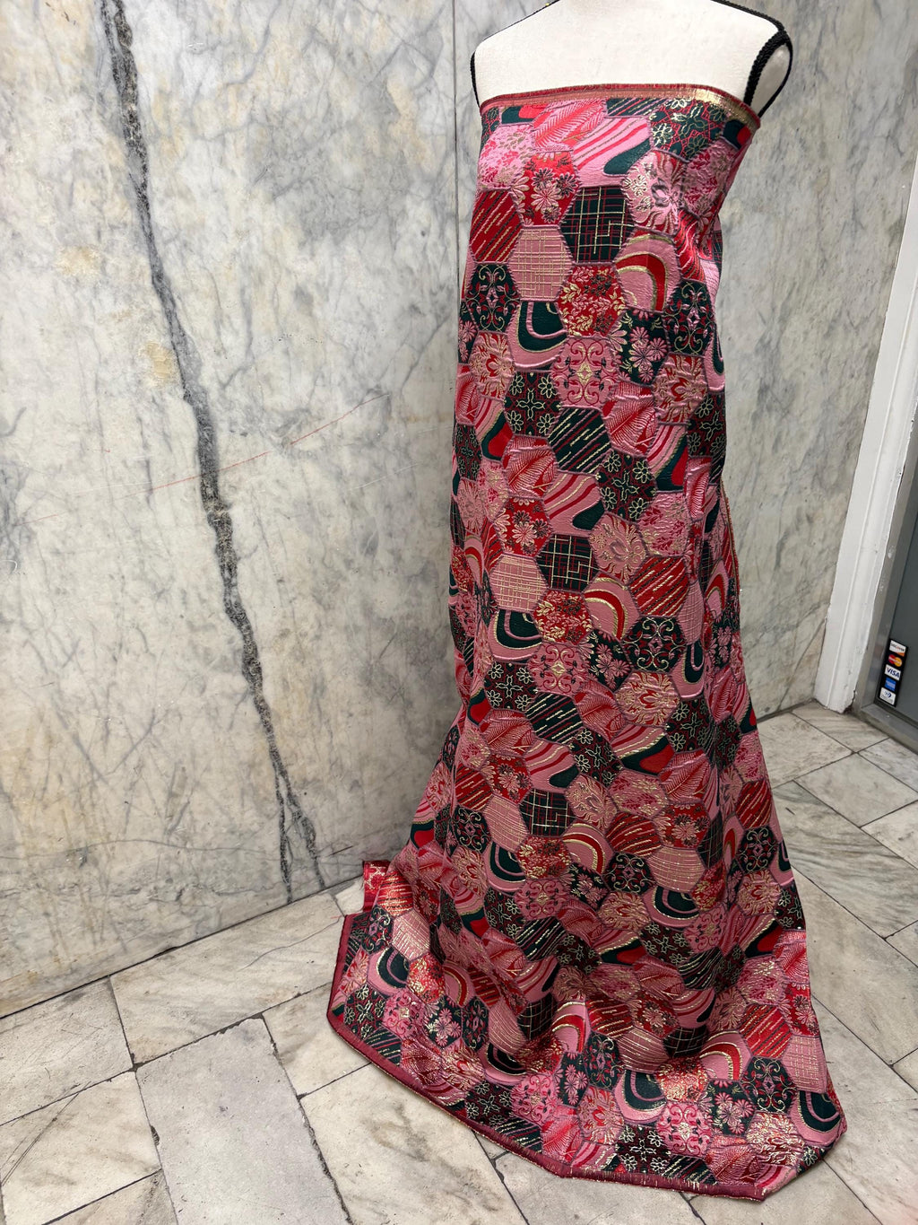 Metallic Jacquard Brocade Fabric - Red - 56" Width