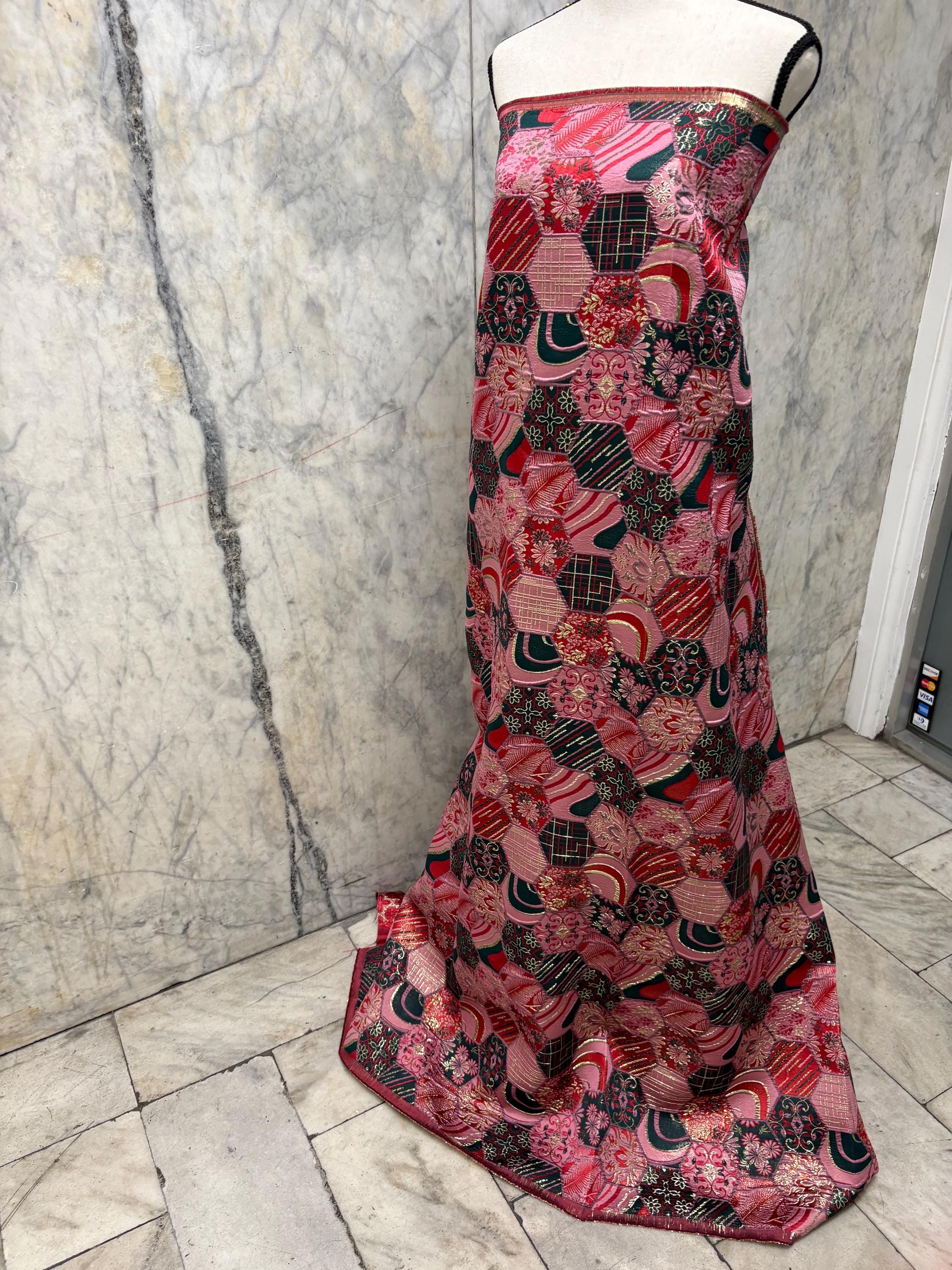 Metallic Jacquard Brocade Fabric - Red - 56" Width