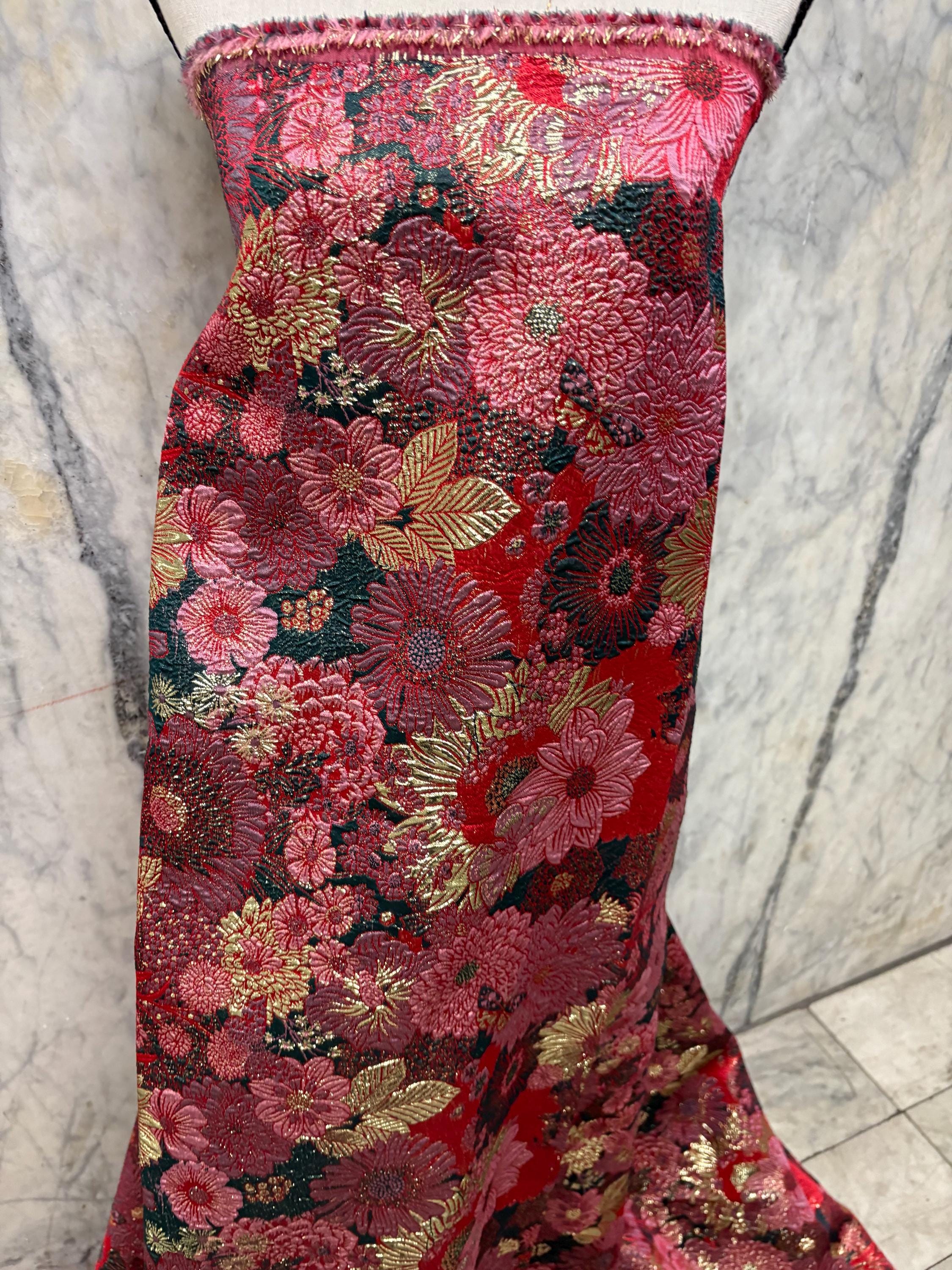 Metallic Jacquard Brocade Fabric - Forest - 56" Width