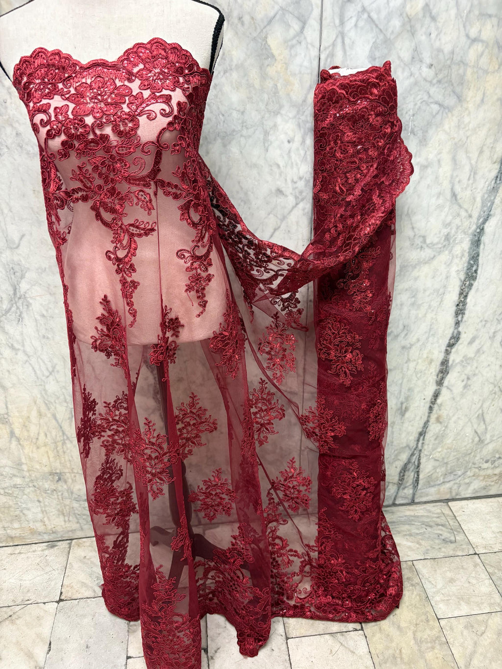 Bridal Lace Fabric - Burgundy - 49/50" Width - Design US50