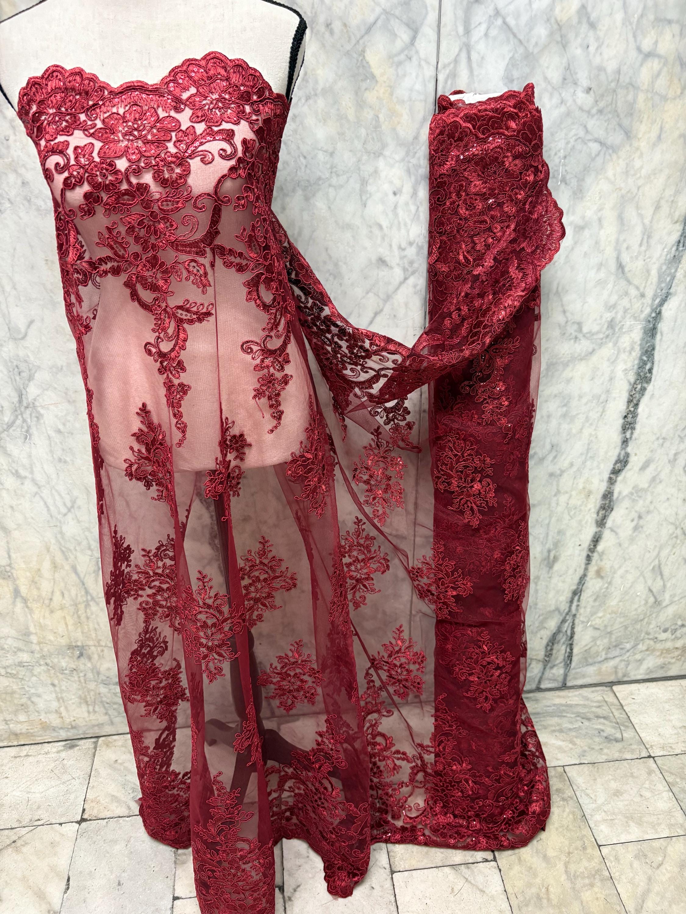 Bridal Lace Fabric - Burgundy - 49/50" Width - Design US50