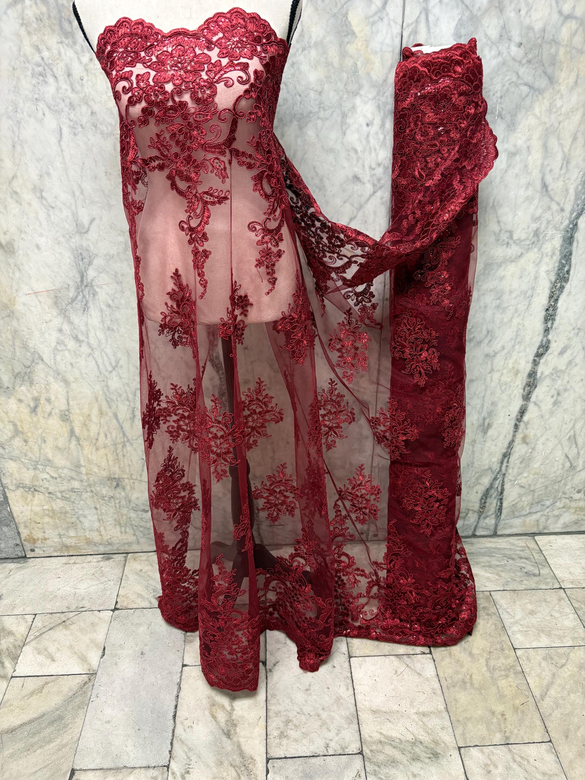 Bridal Lace Fabric - Burgundy - 49/50" Width - Design US50
