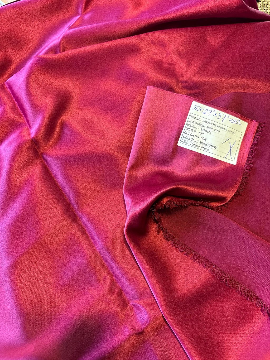 Stretch Satin Charmeuse Fabric - Burgundy - Size 29" Length x 57" Width - 1 piece