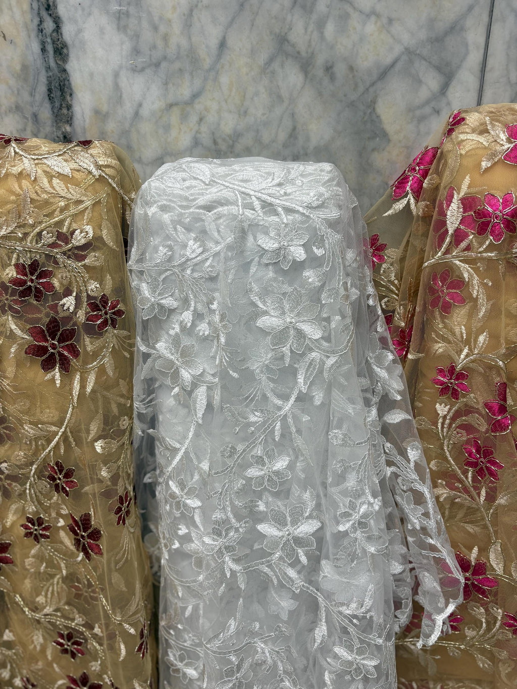 Lace Fabric Floral Embroidery on Mesh fabric - Assorted colors - 49" Width - Design 0455116RO