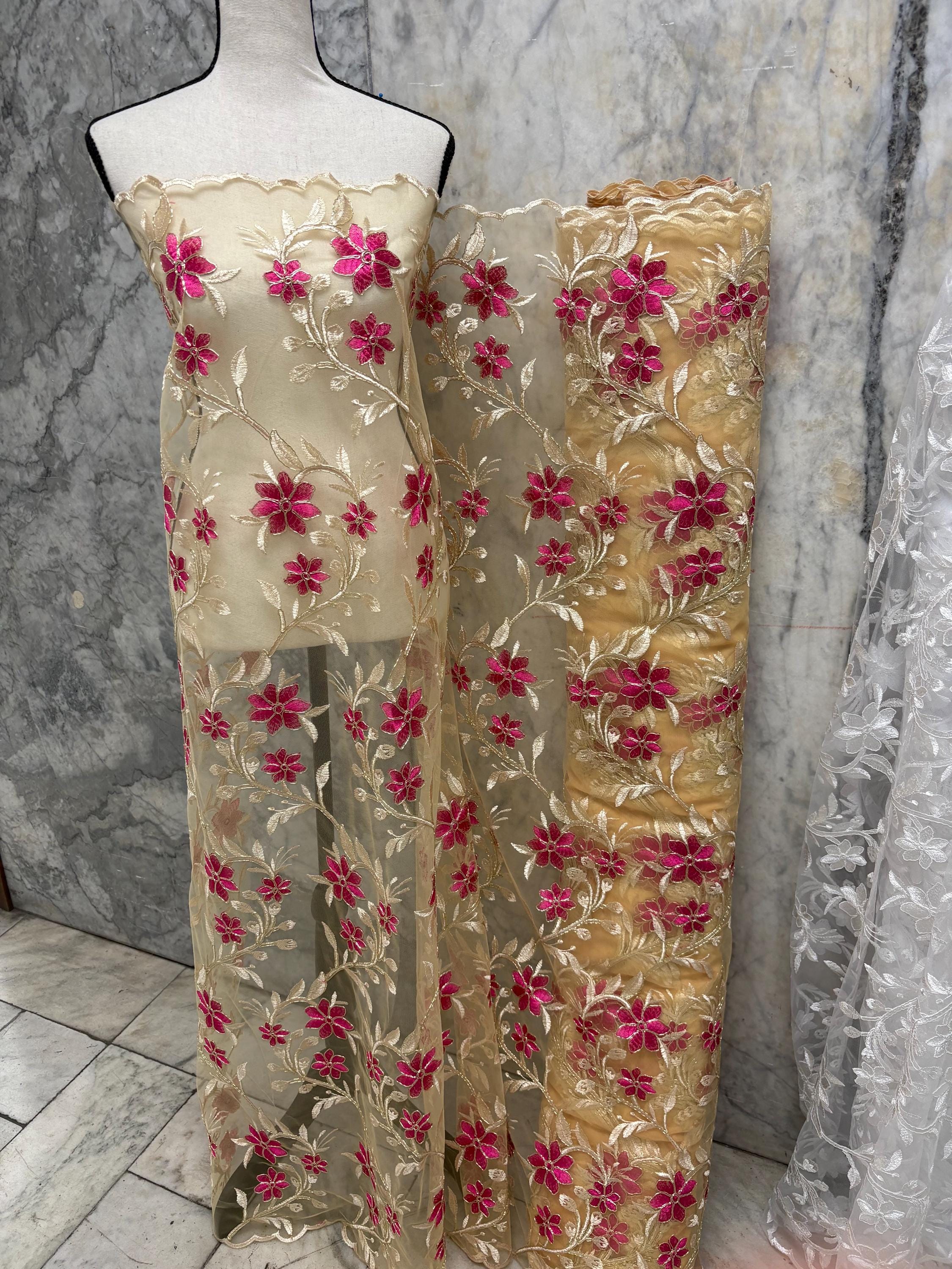 Lace Fabric Floral Embroidery on Mesh fabric - Assorted colors - 49" Width - Design 0455116RO