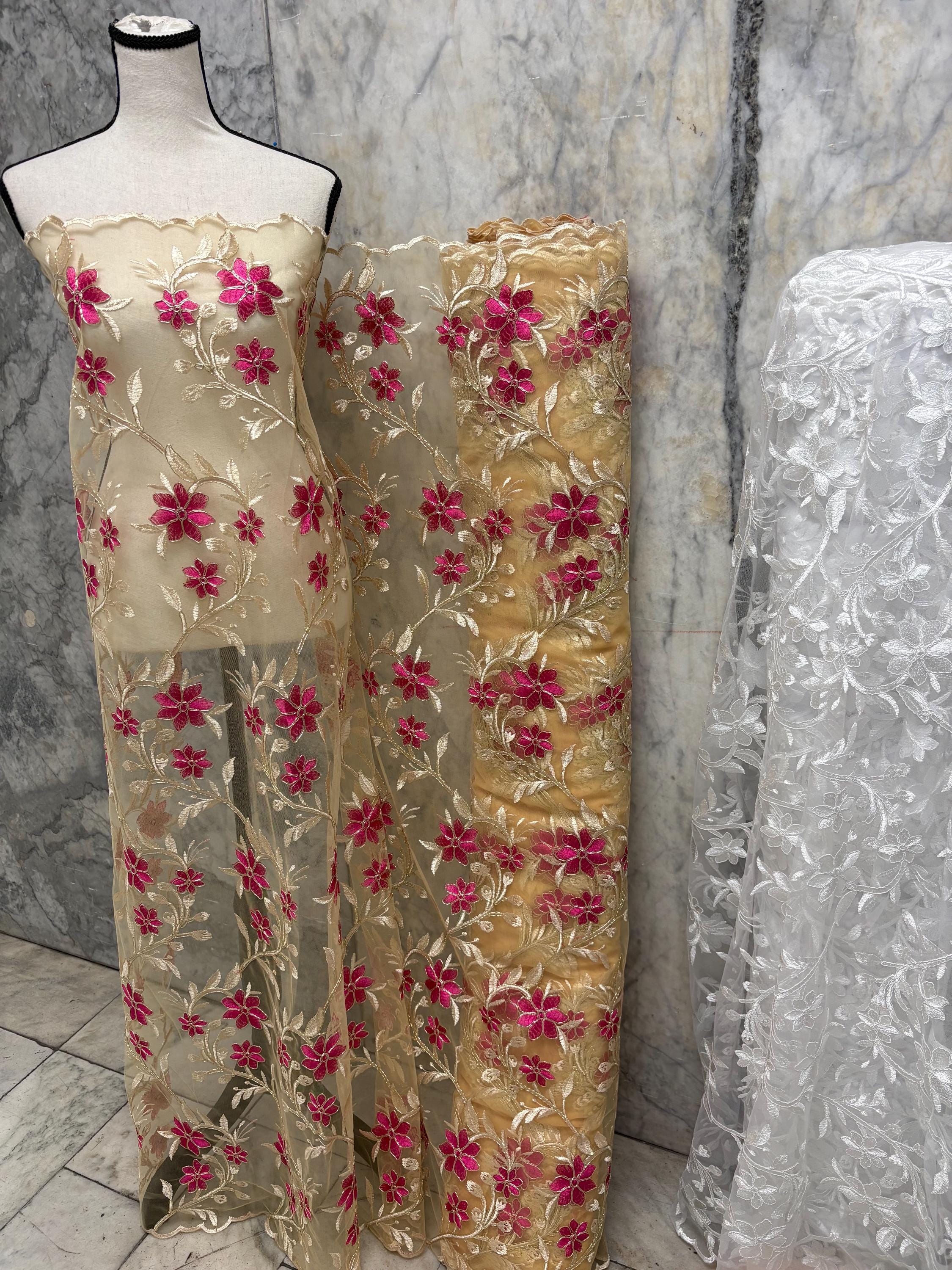 Lace Fabric Floral Embroidery on Mesh fabric - Assorted colors - 49" Width - Design 0455116RO