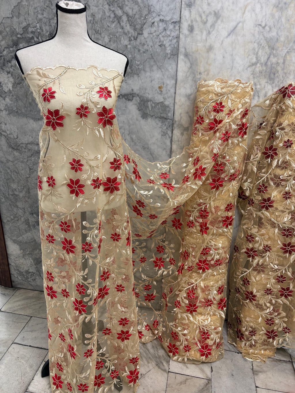 Lace Fabric Floral Embroidery on Mesh fabric - Assorted colors - 49" Width - Design 0455116RO