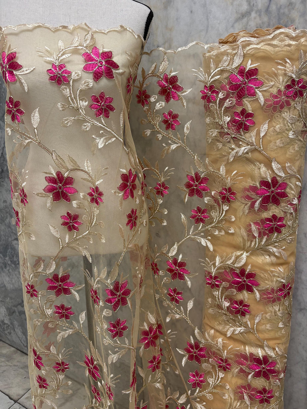 Lace Fabric Floral Embroidery on Mesh fabric - Assorted colors - 49" Width - Design 0455116RO