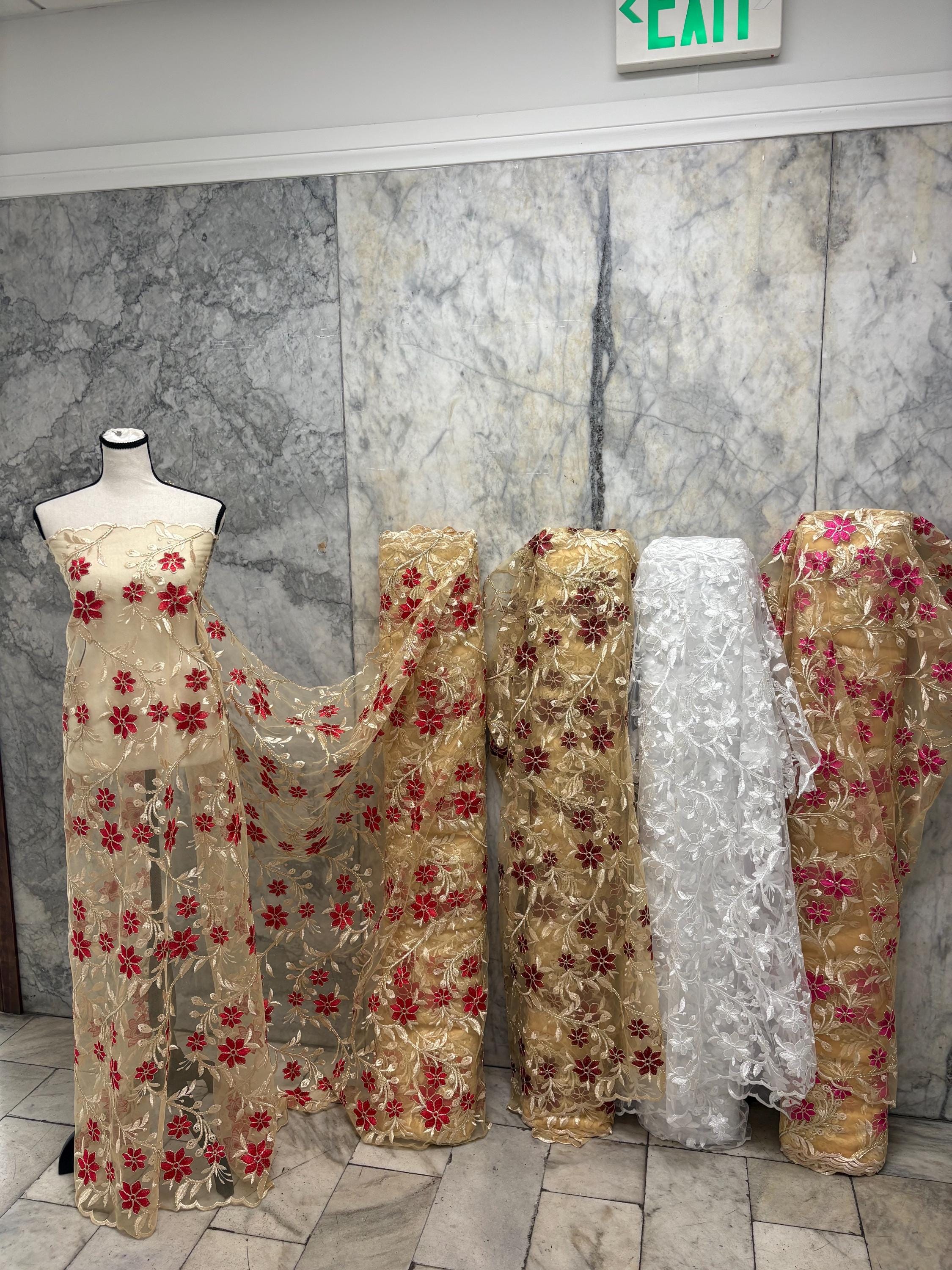 Lace Fabric Floral Embroidery on Mesh fabric - Assorted colors - 49" Width - Design 0455116RO