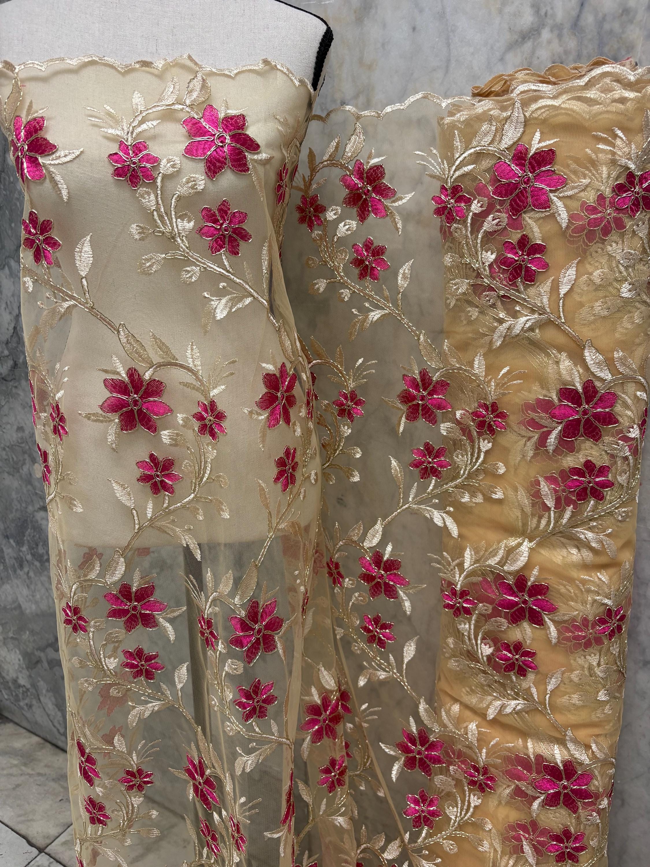 Lace Fabric Floral Embroidery on Mesh fabric - Assorted colors - 49" Width - Design 0455116RO