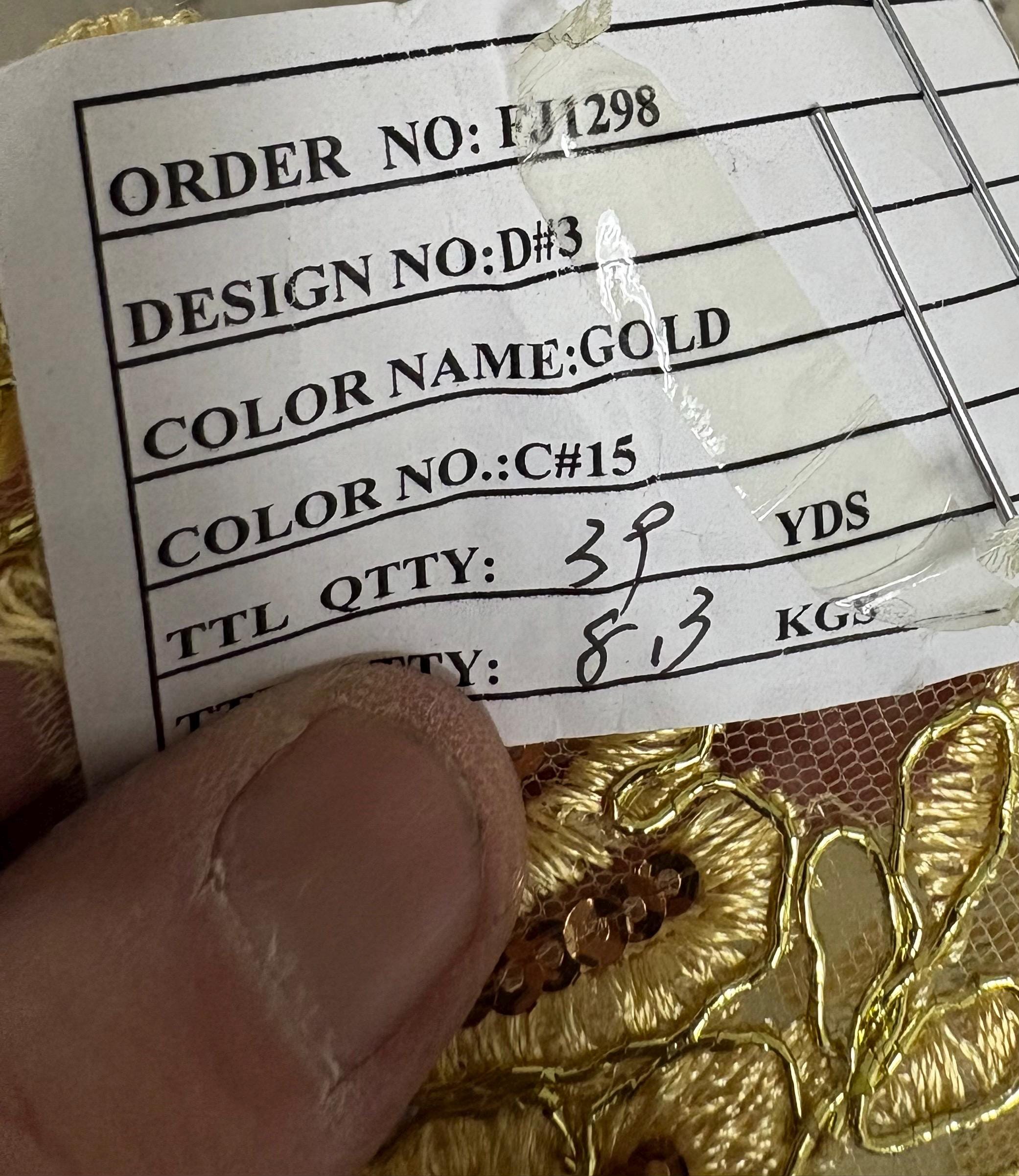 Lace fabric - Gold - 49" Width - Ref. FJ 1298 B