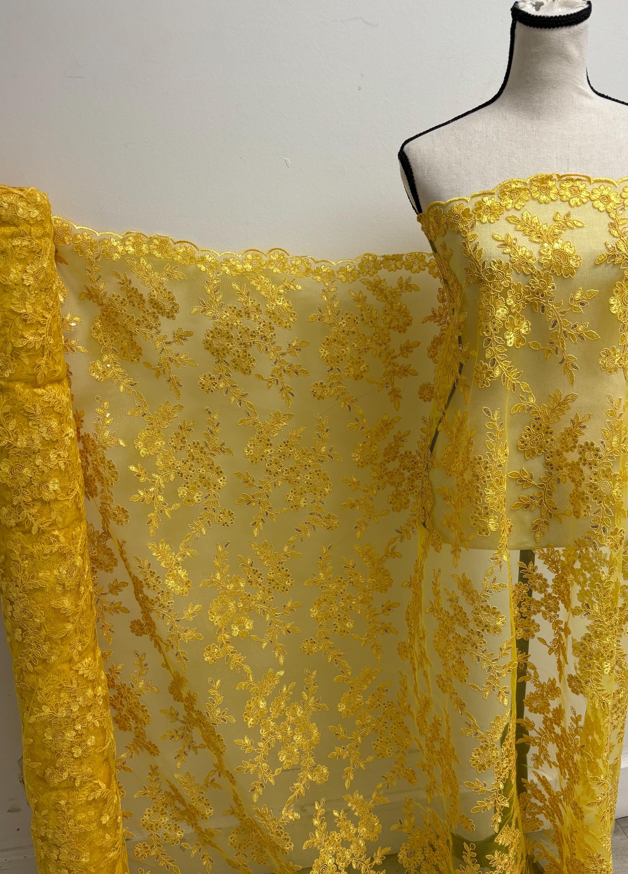 Lace fabric - Yellow - 49" Width - Design: Bloom 6