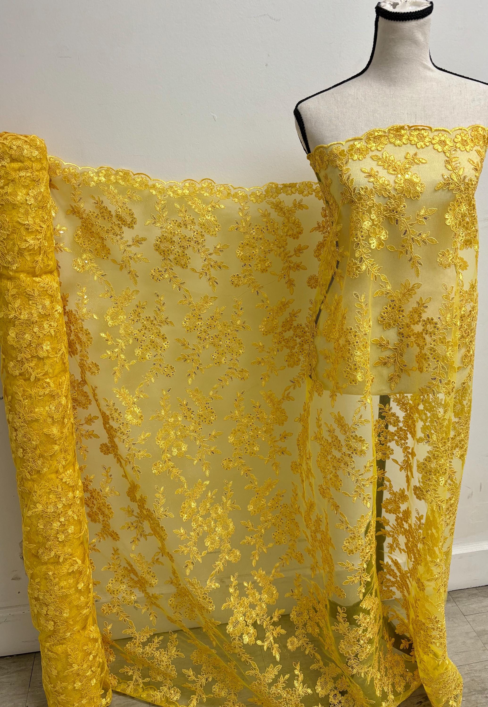 Lace fabric - Yellow - 49" Width - Design: Bloom 6