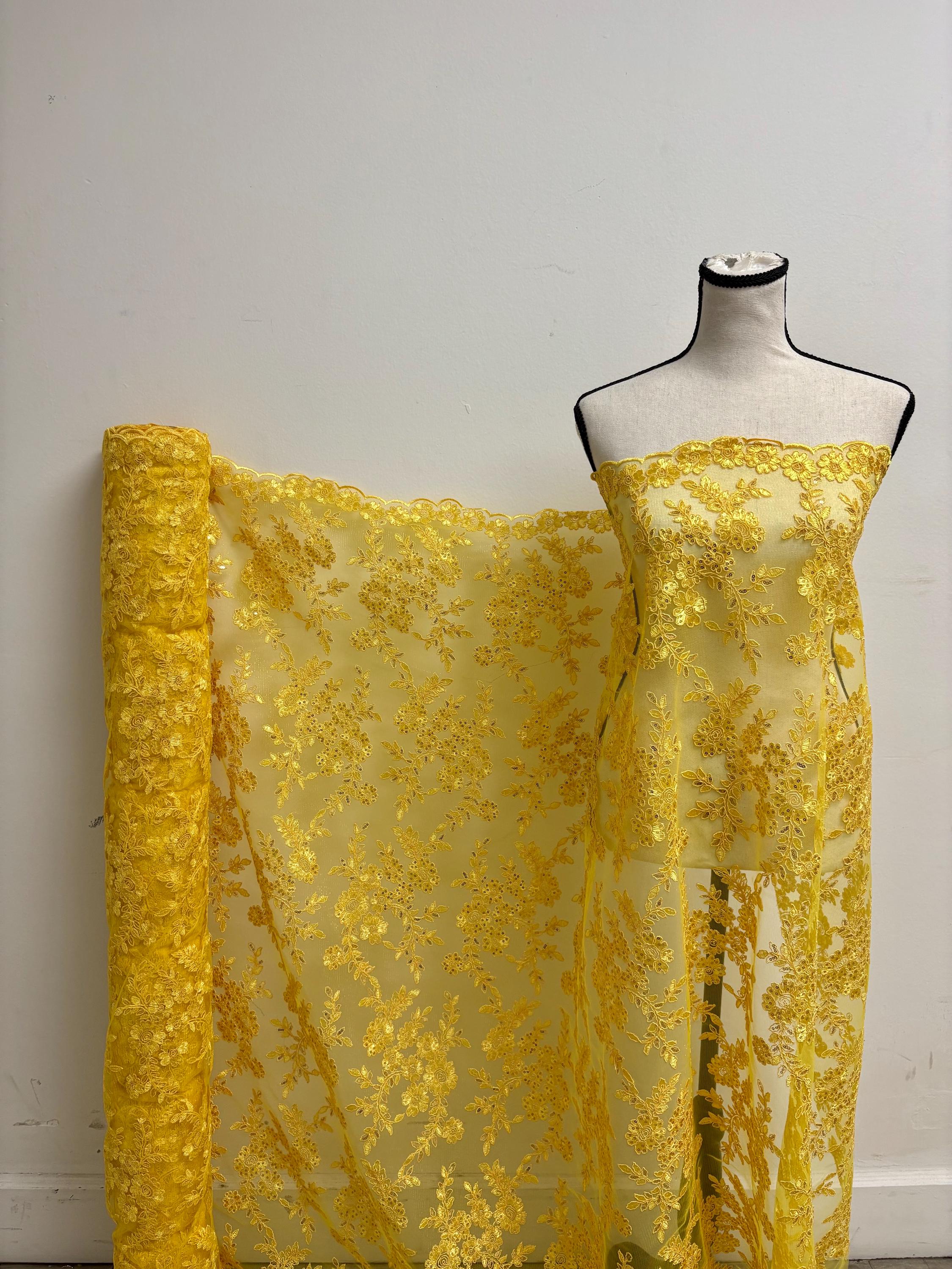 Lace fabric - Yellow - 49" Width - Design: Bloom 6