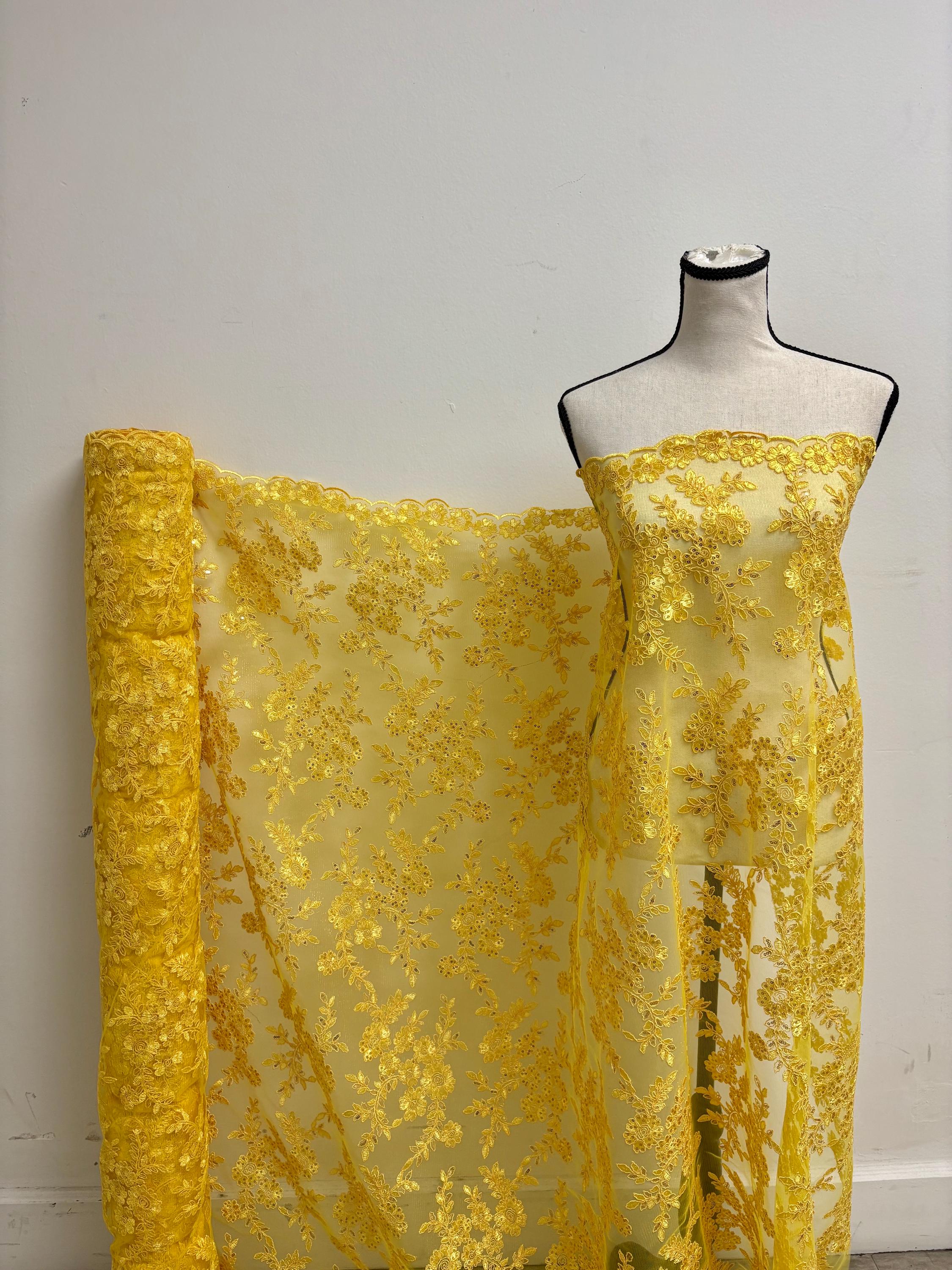 Lace fabric - Yellow - 49" Width - Design: Bloom 6