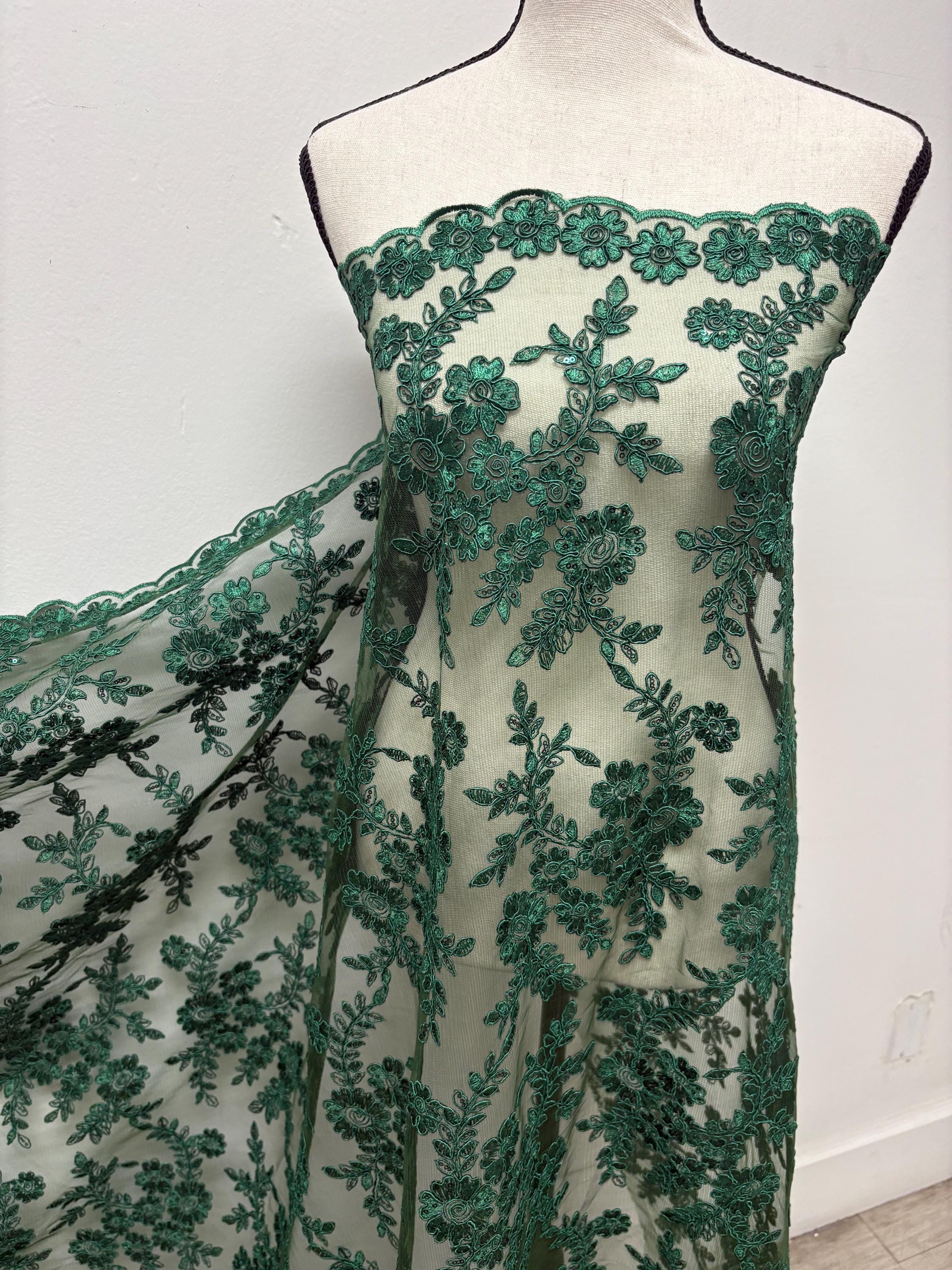 Lace fabric - Hunter Green - 49" Width - Design: Bloom 6