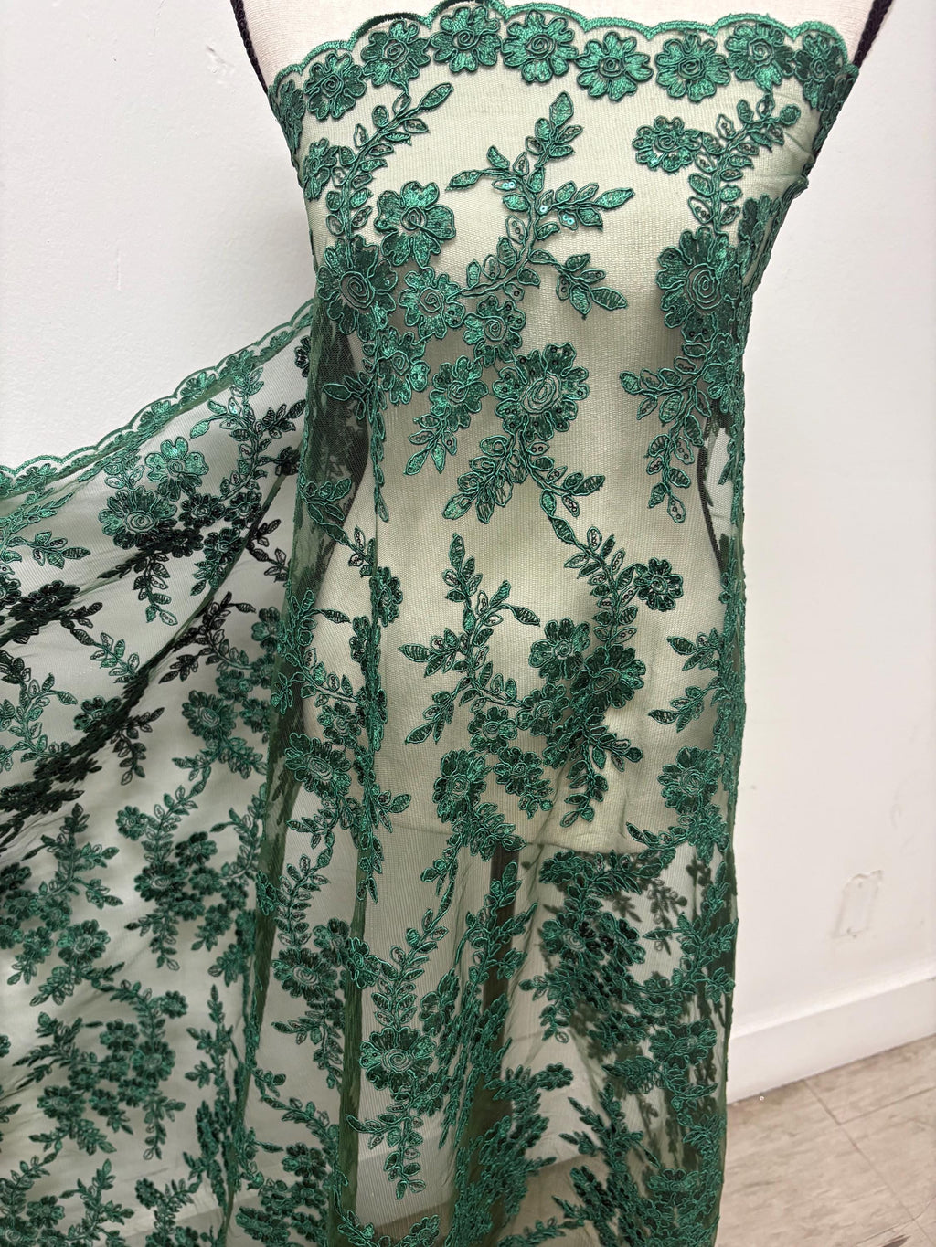 Lace fabric - Hunter Green - 49" Width - Design: Bloom 6
