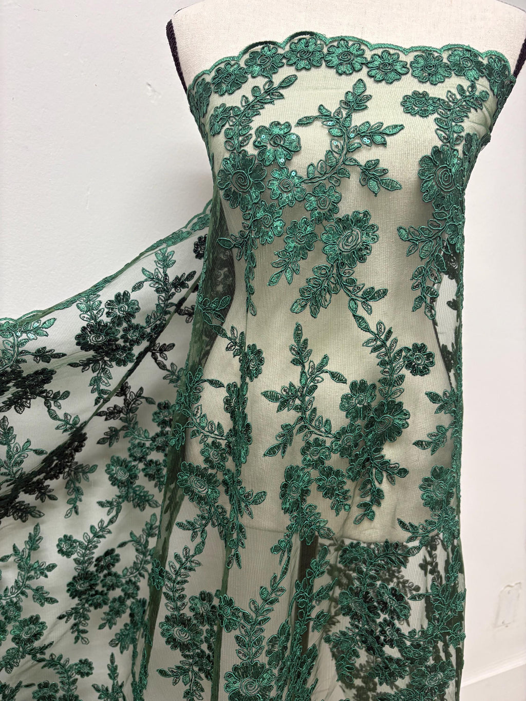 Lace fabric - Hunter Green - 49" Width - Design: Bloom 6