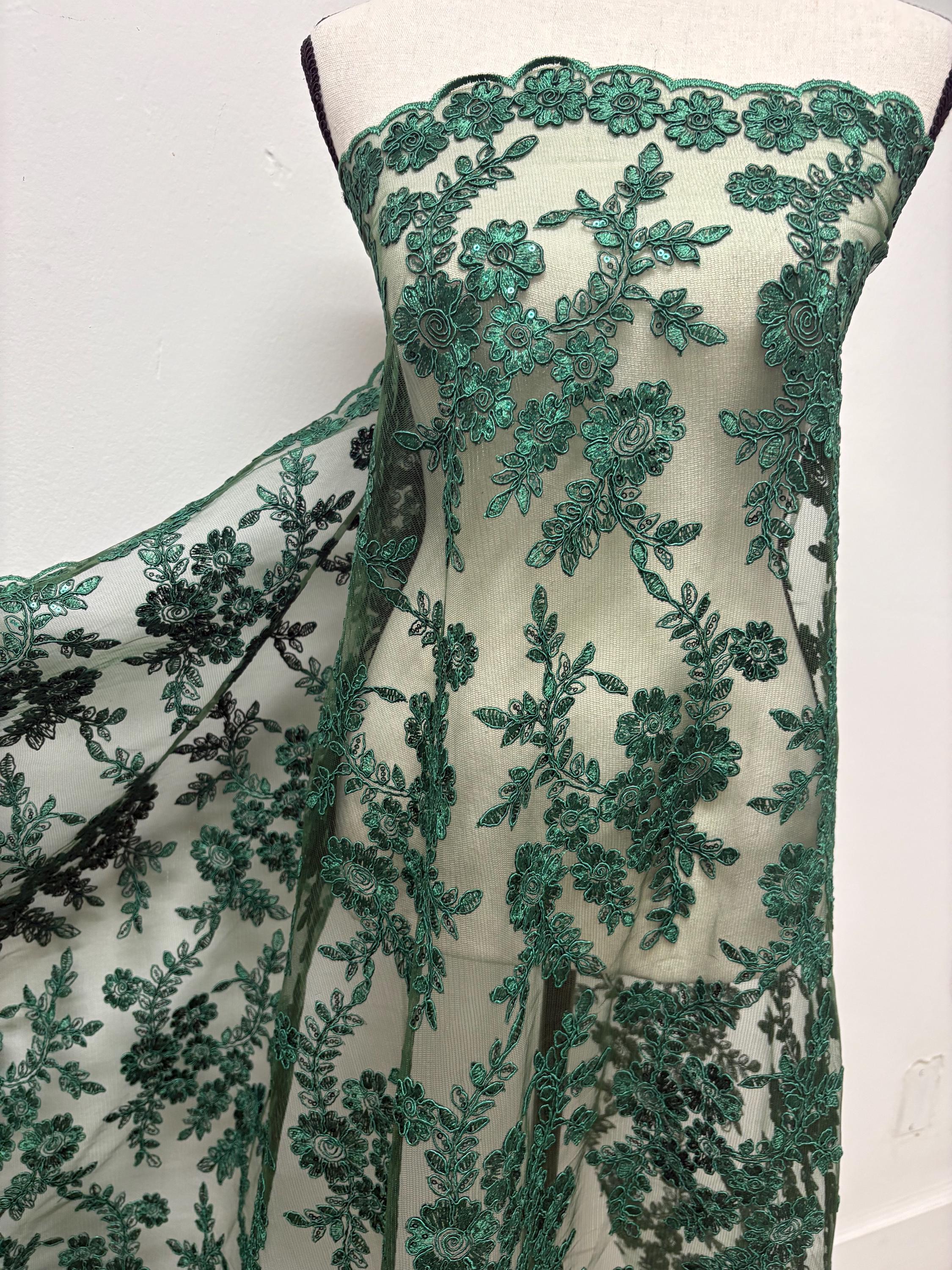 Lace fabric - Hunter Green - 49" Width - Design: Bloom 6