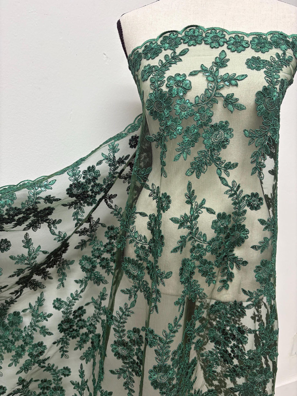 Lace fabric - Hunter Green - 49" Width - Design: Bloom 6