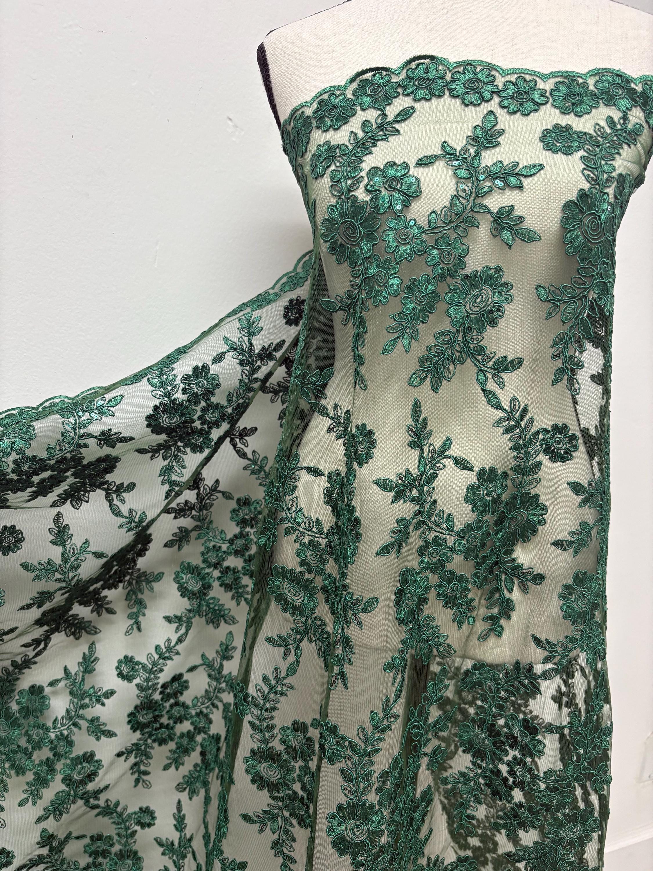 Lace fabric - Hunter Green - 49" Width - Design: Bloom 6