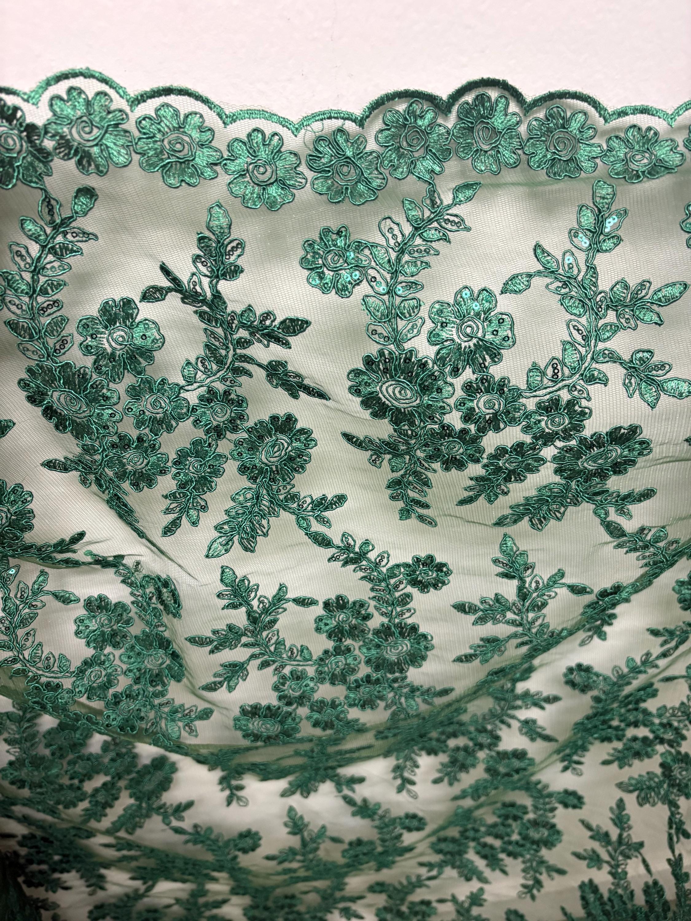Lace fabric - Hunter Green - 49" Width - Design: Bloom 6