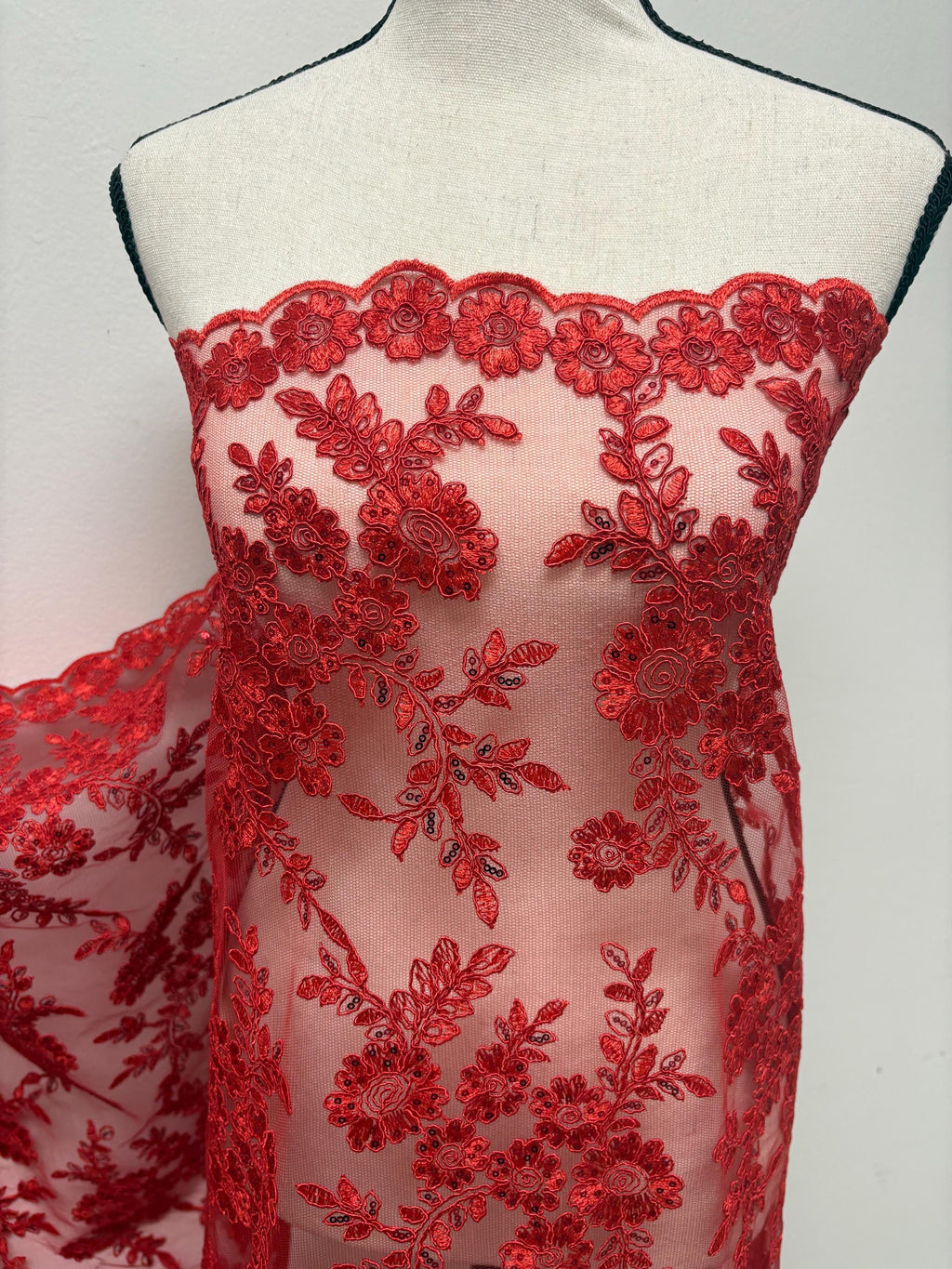 Lace fabric - Red - 49" Width - Design: Bloom 6