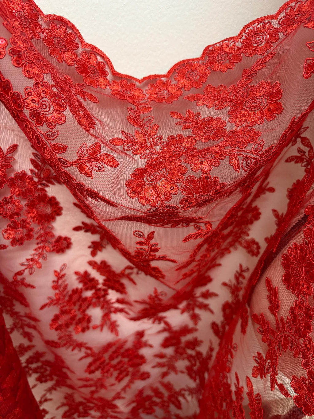 Lace fabric - Red - 49" Width - Design: Bloom 6