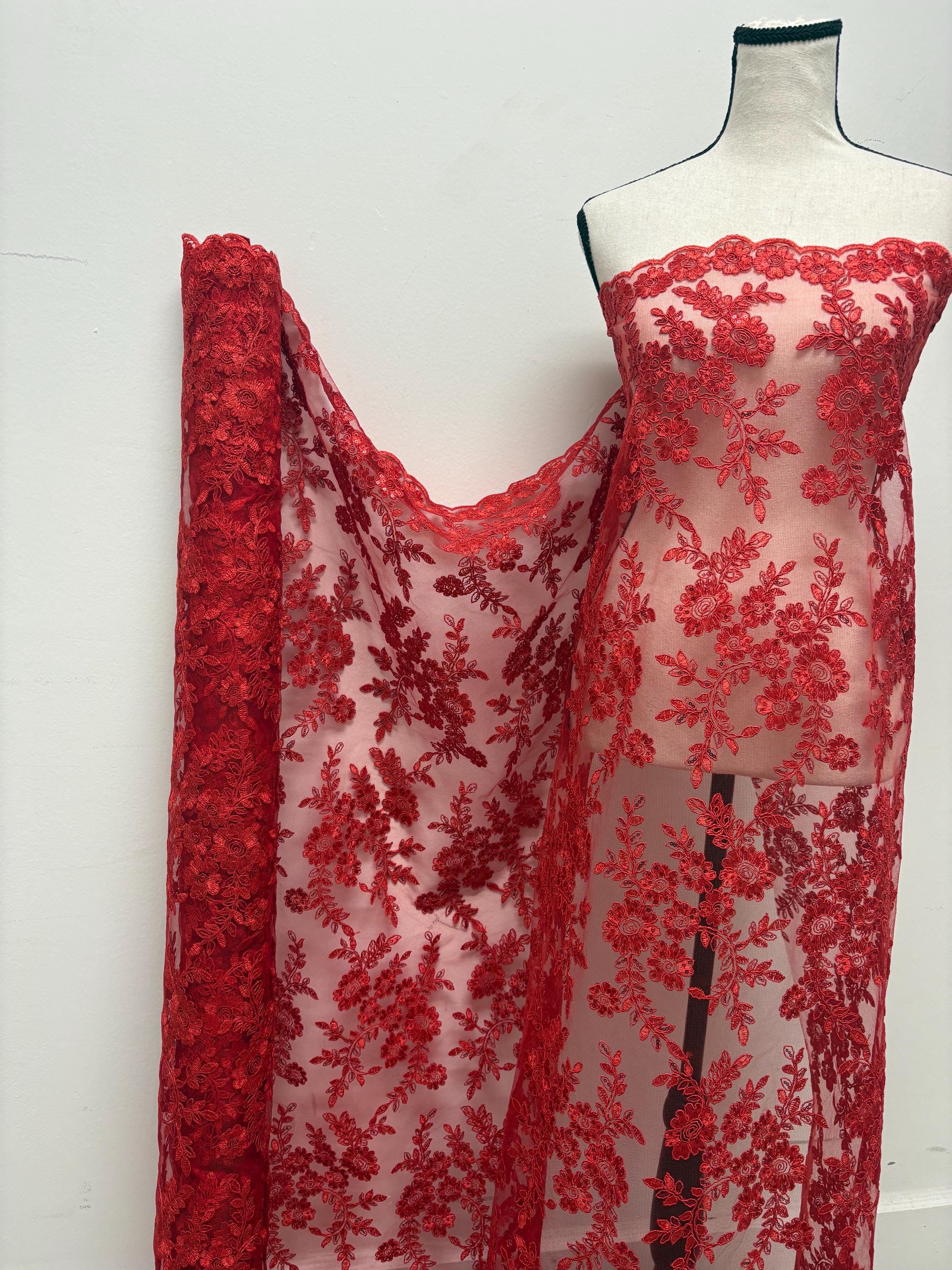 Lace fabric - Red - 49" Width - Design: Bloom 6