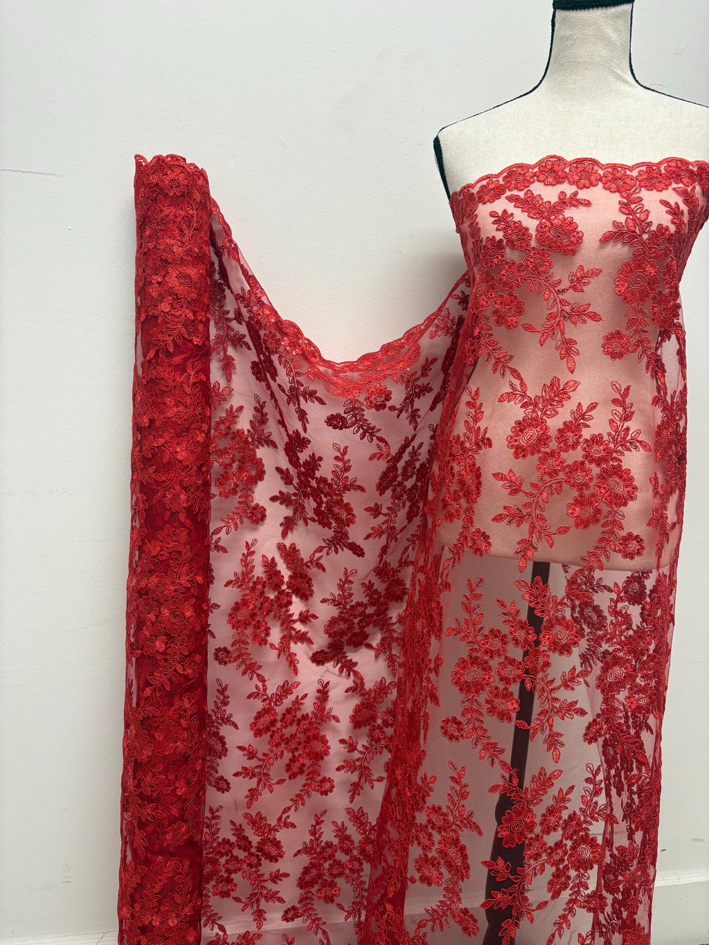 Lace fabric - Red - 49" Width - Design: Bloom 6