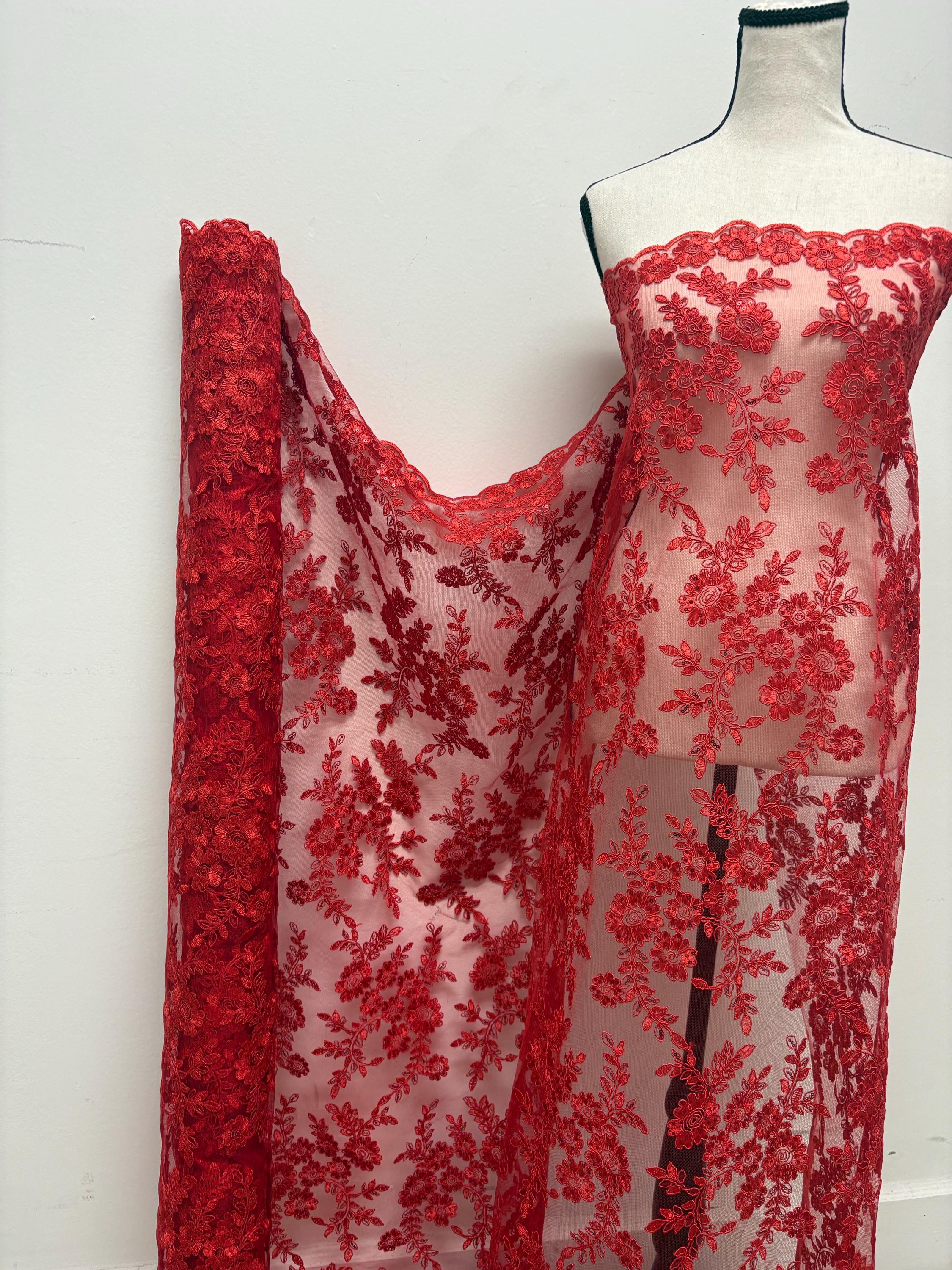Lace fabric - Red - 49" Width - Design: Bloom 6