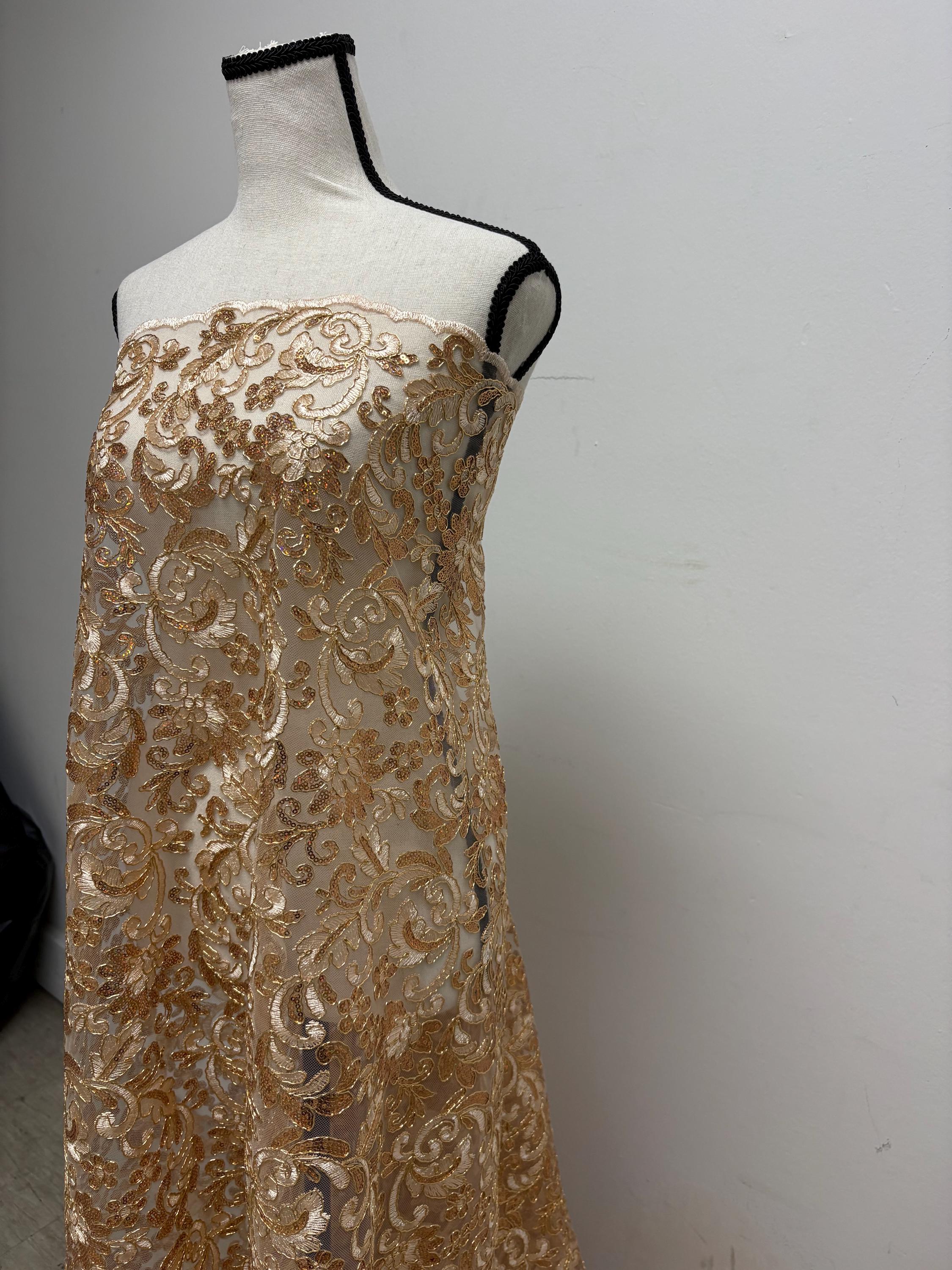 Lace fabric - Gold champagne - 49" Width - Design: 5386 BNG