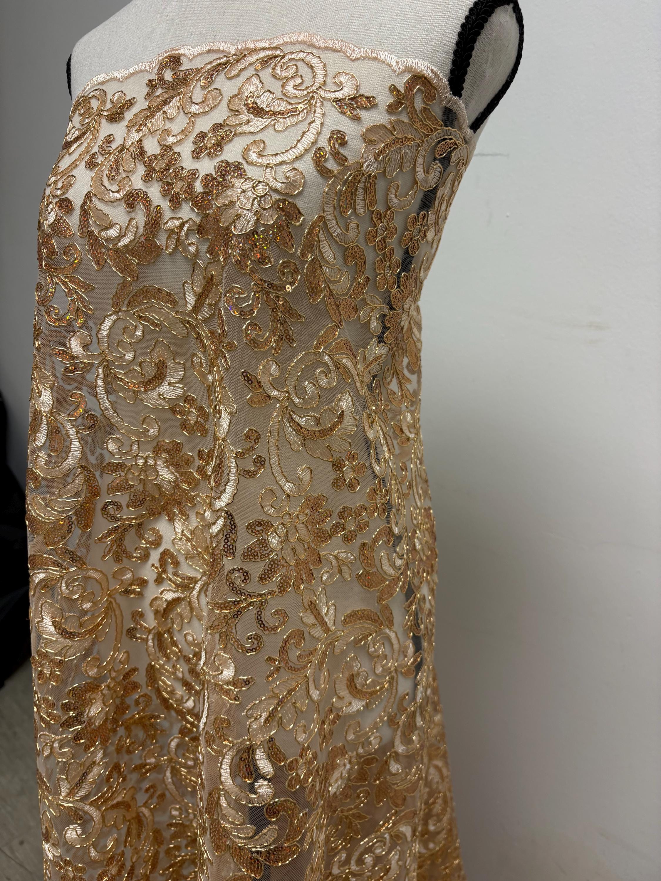 Lace fabric - Gold champagne - 49" Width - Design: 5386 BNG