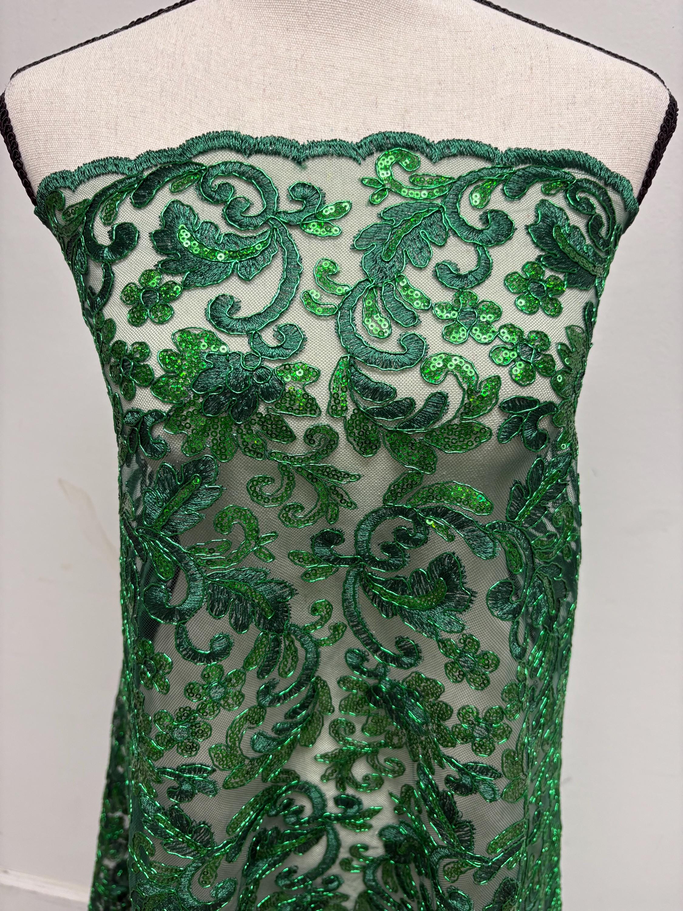 Lace fabric - Hunter Green - 49" Width - Design: 5386 BNG