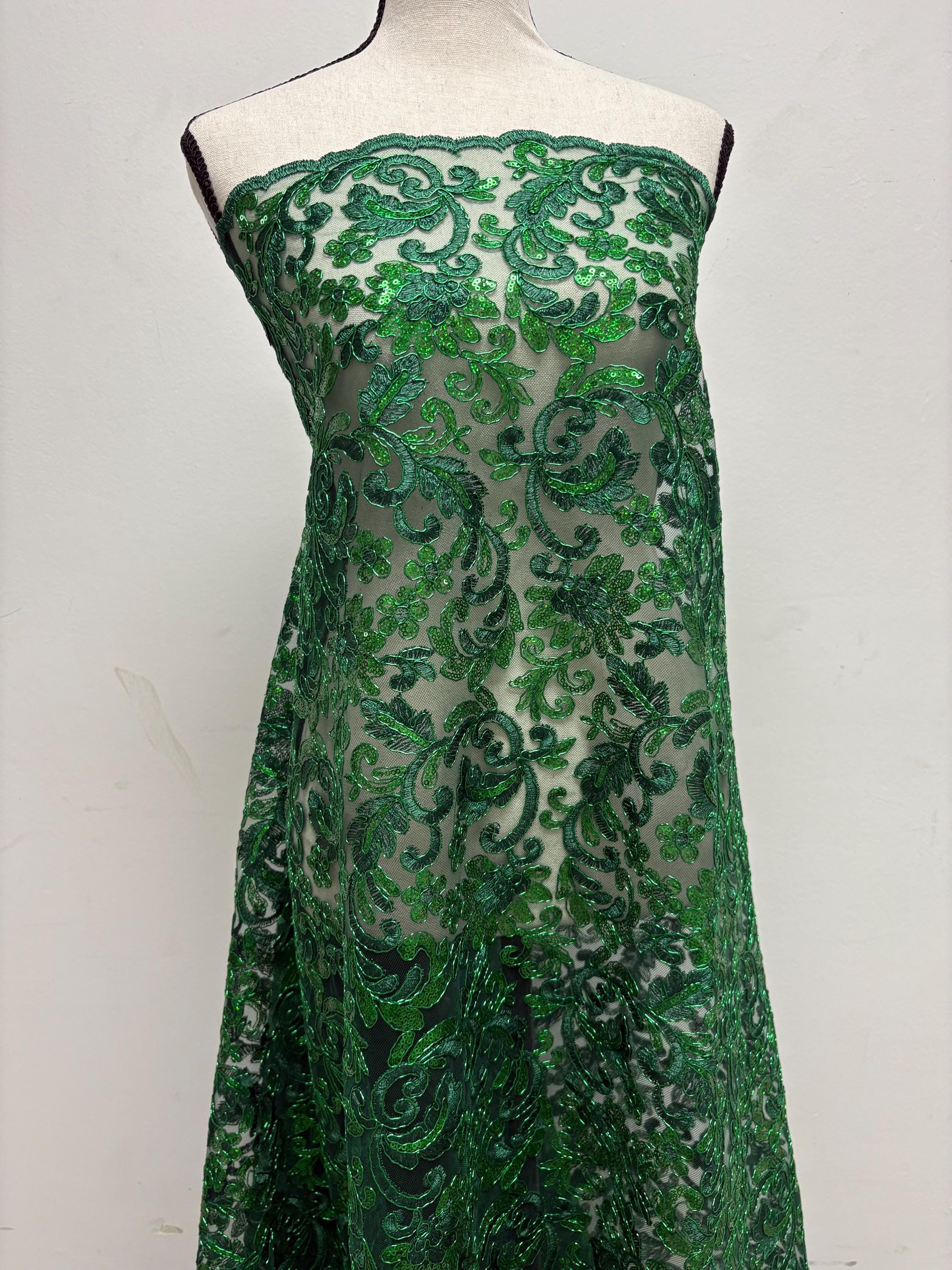 Lace fabric - Hunter Green - 49" Width - Design: 5386 BNG