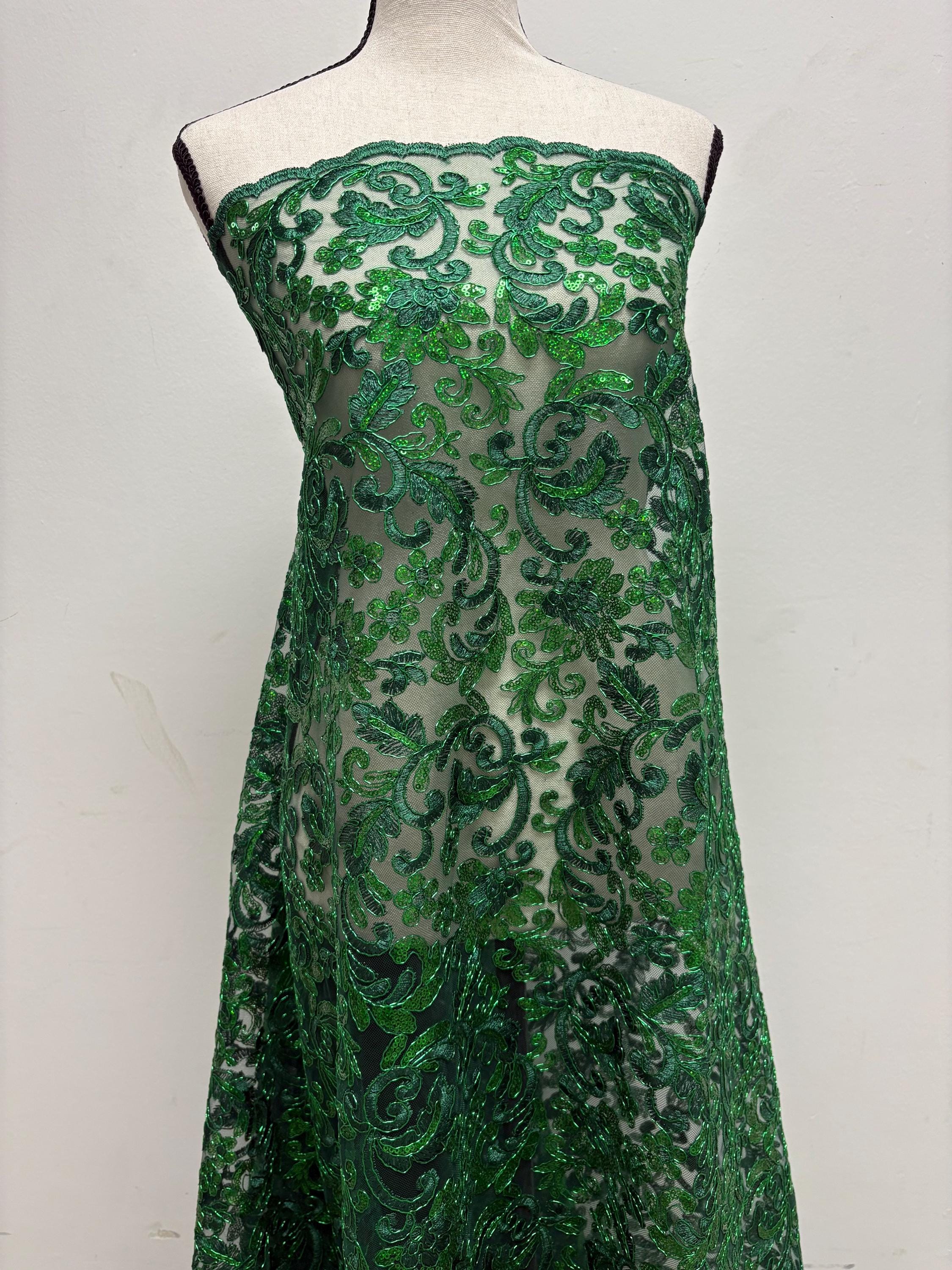 Lace fabric - Hunter Green - 49" Width - Design: 5386 BNG