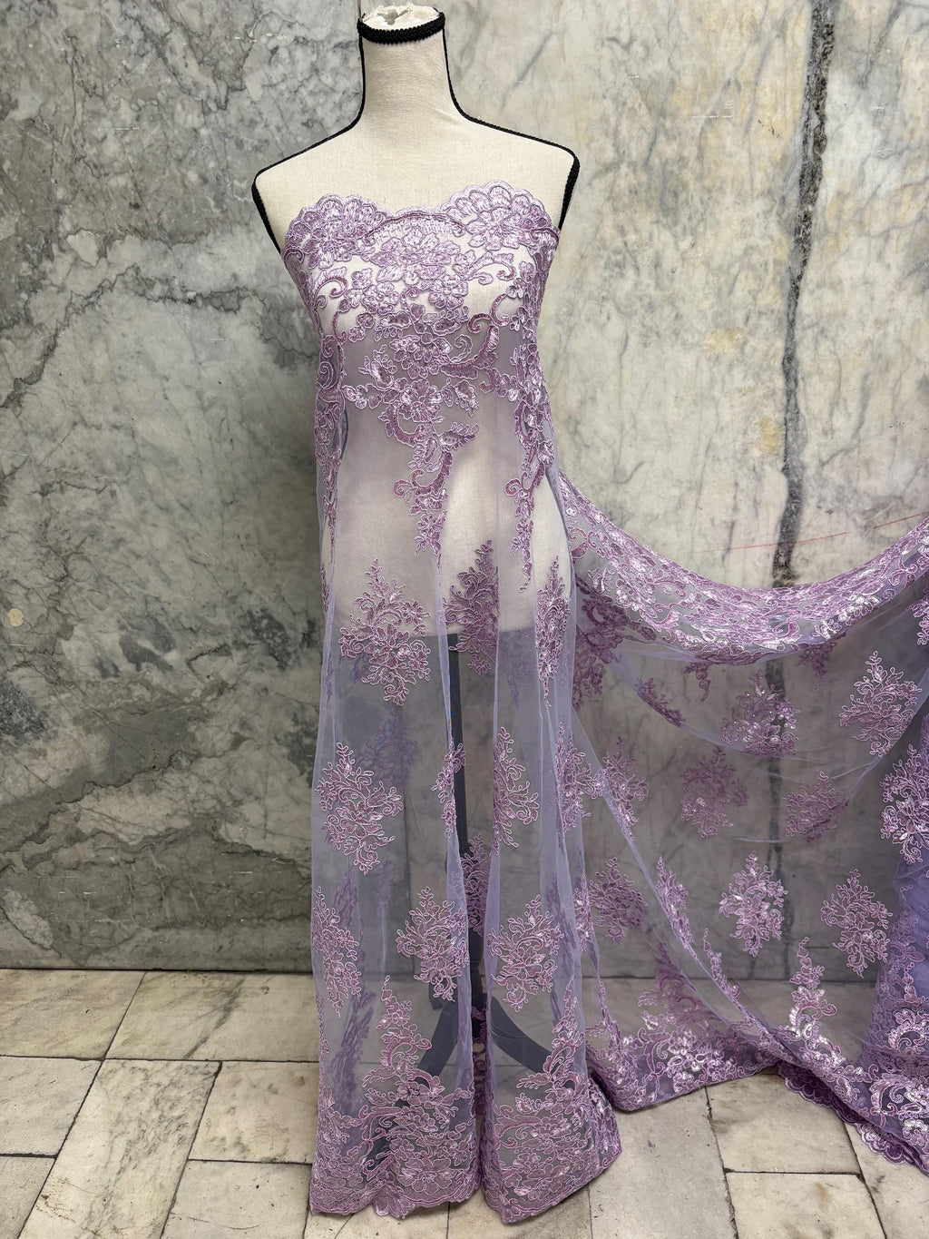 Bridal Lace Fabric - Lilac - 49/50" Width - Design US50