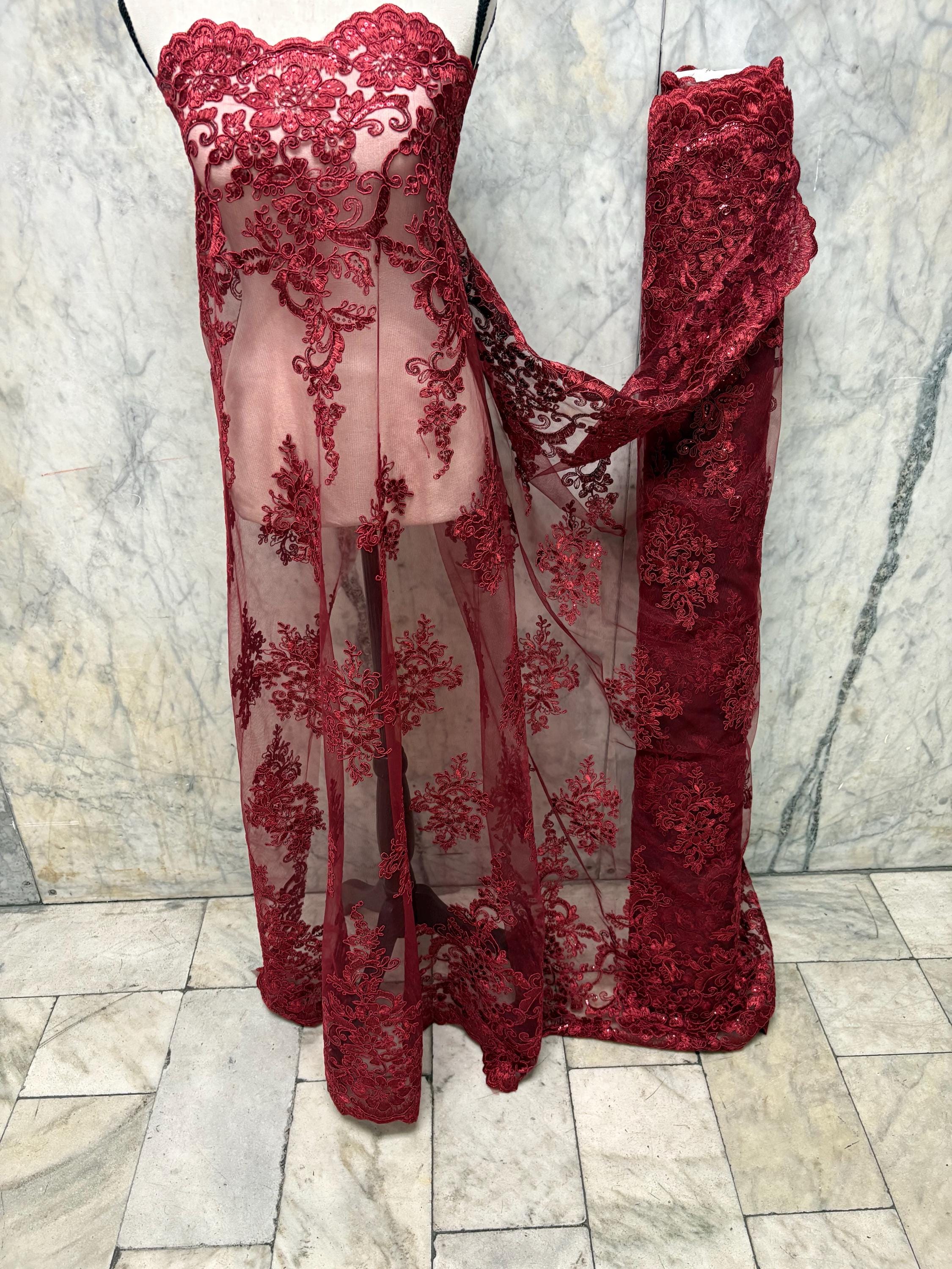 Bridal Lace Fabric - Burgundy - 49/50" Width - Design US50