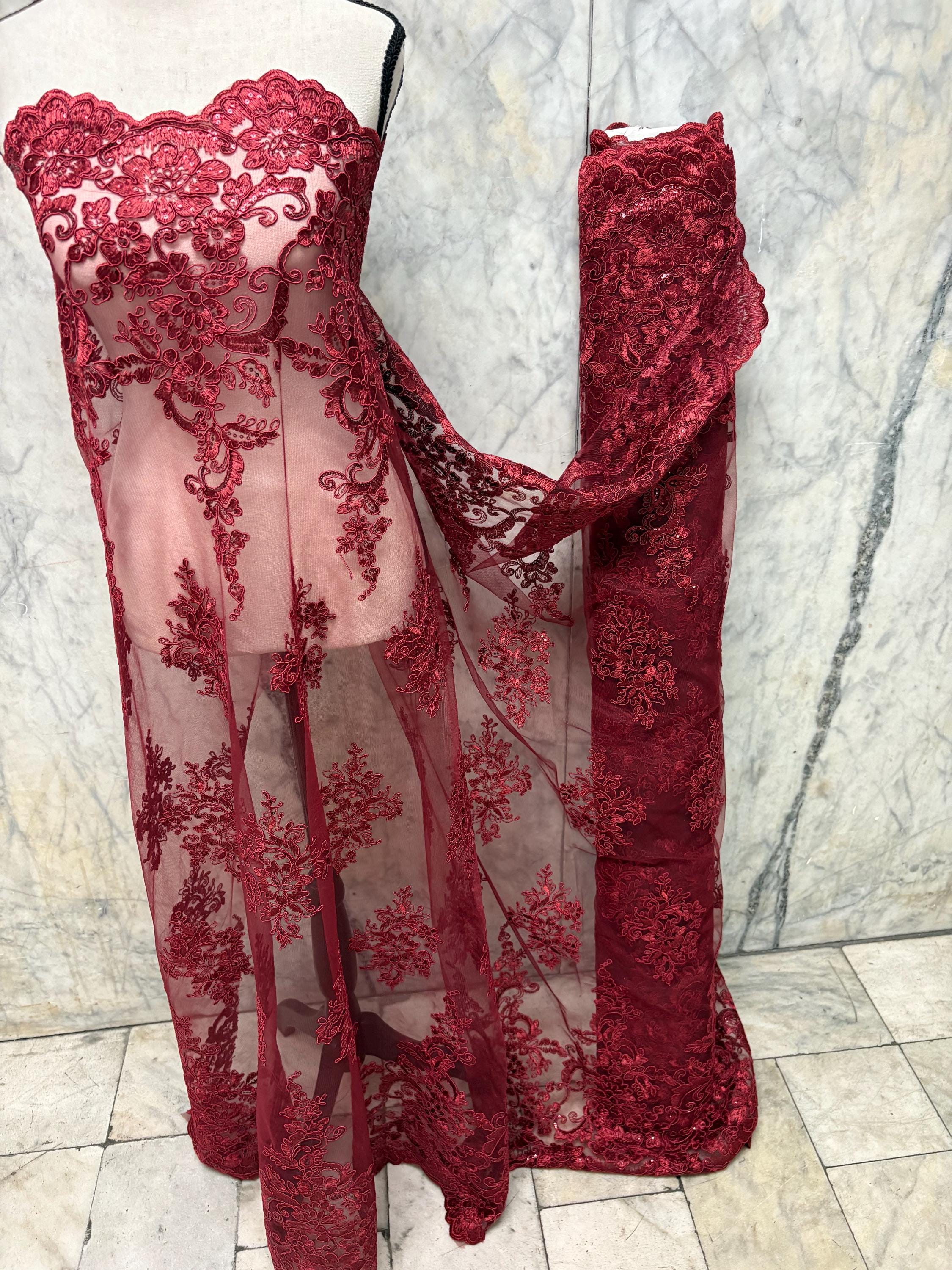 Bridal Lace Fabric - Burgundy - 49/50" Width - Design US50