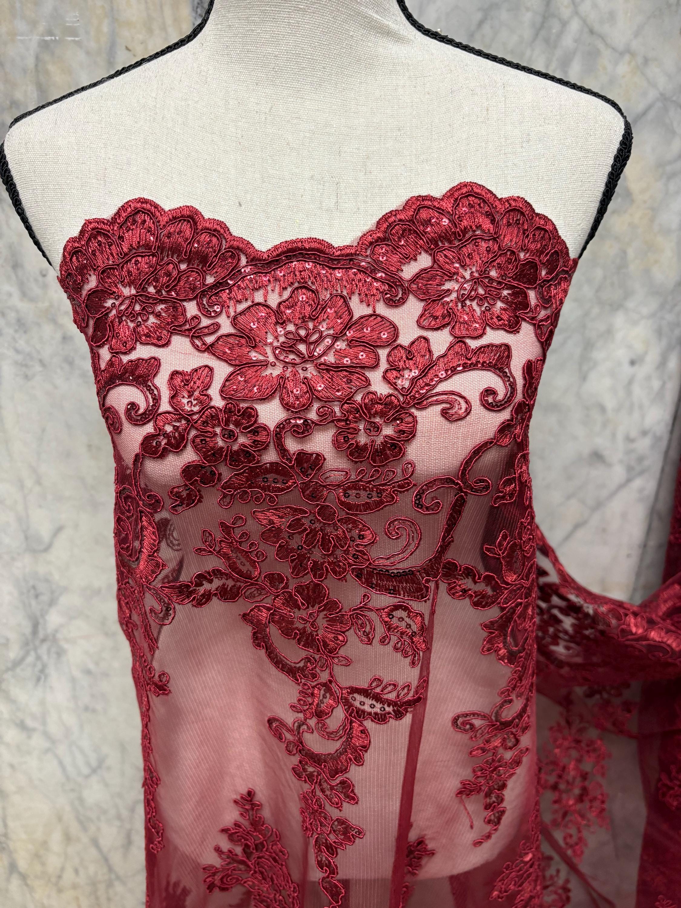 Bridal Lace Fabric - Burgundy - 49/50" Width - Design US50